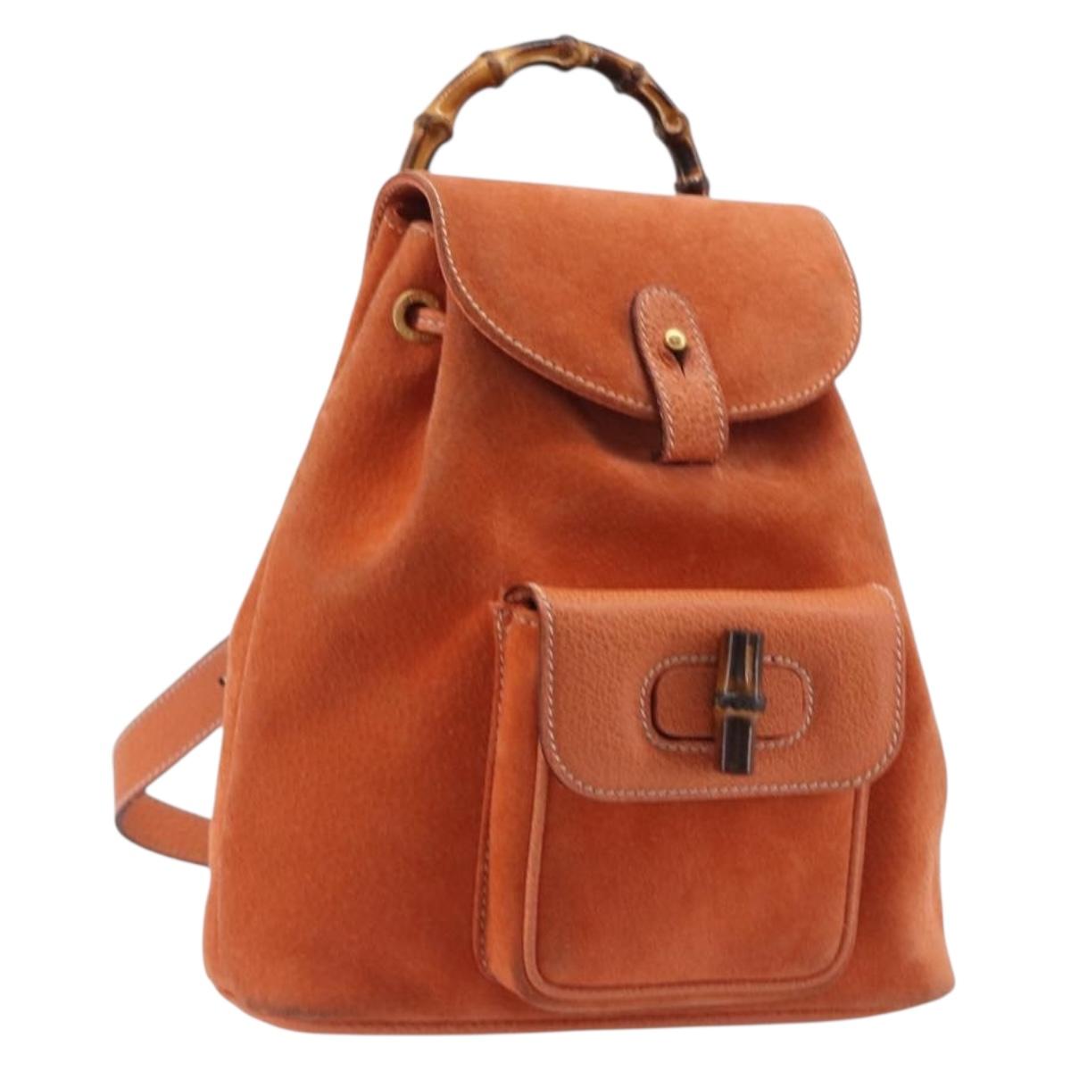 GUCCI Bamboo Backpack Suede Orange Gold 003 2058 0030 Auth 206284