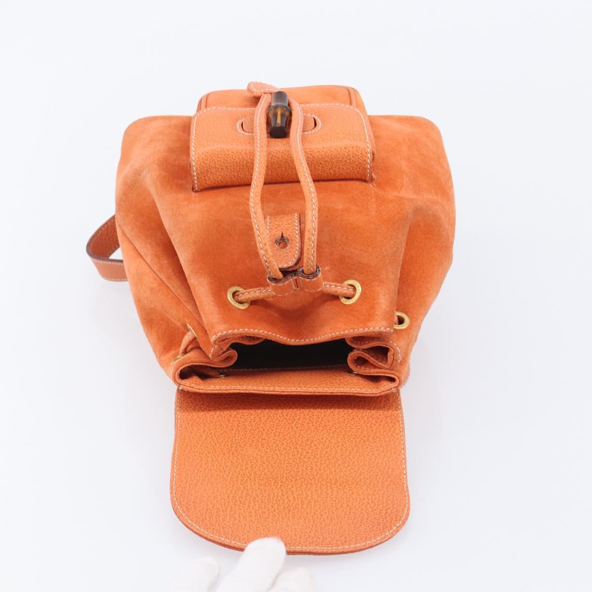 GUCCI Bamboo Backpack Suede Orange Gold 003 2058 0030 Auth 206284