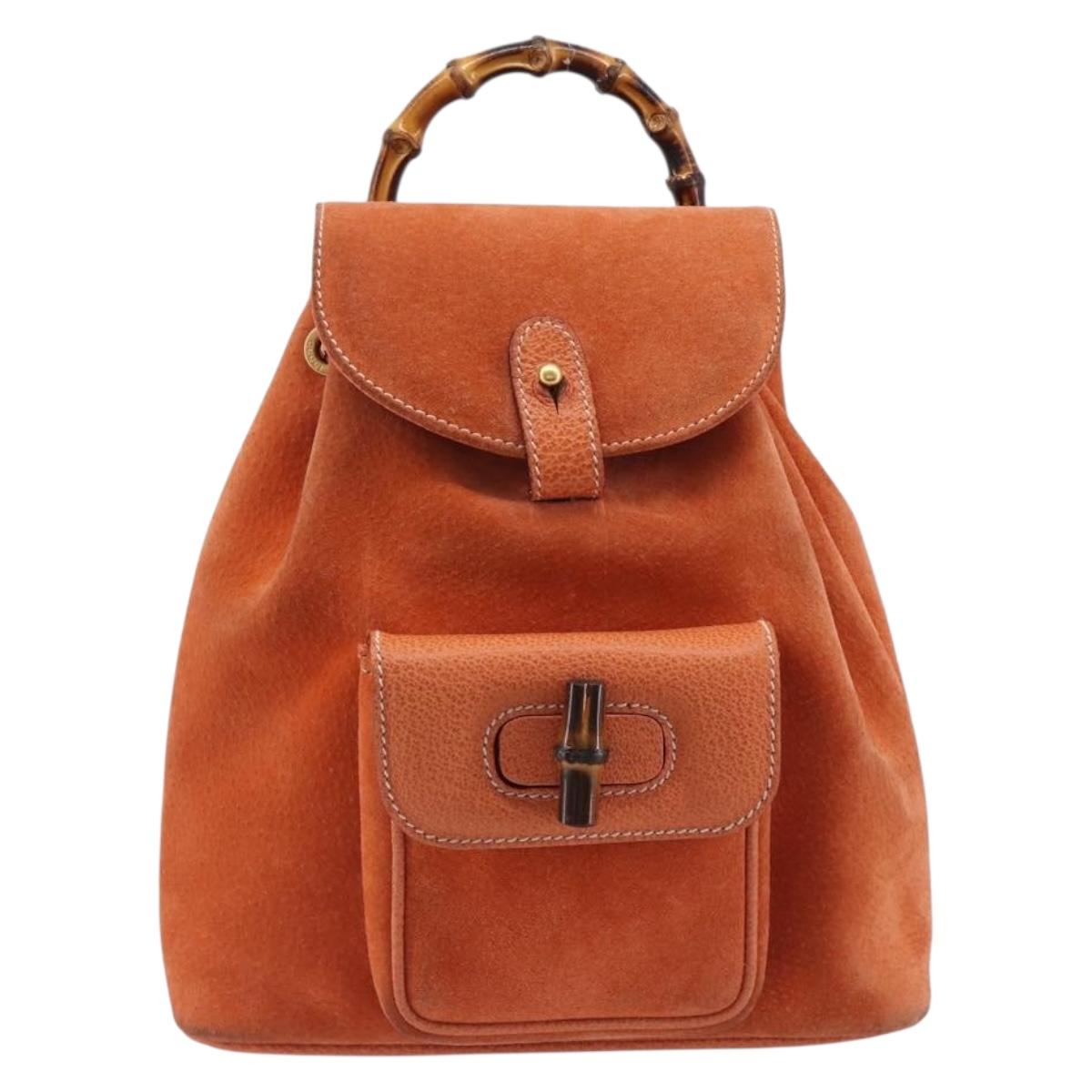GUCCI Bamboo Backpack Suede Orange Gold 003 2058 0030 Auth 206284