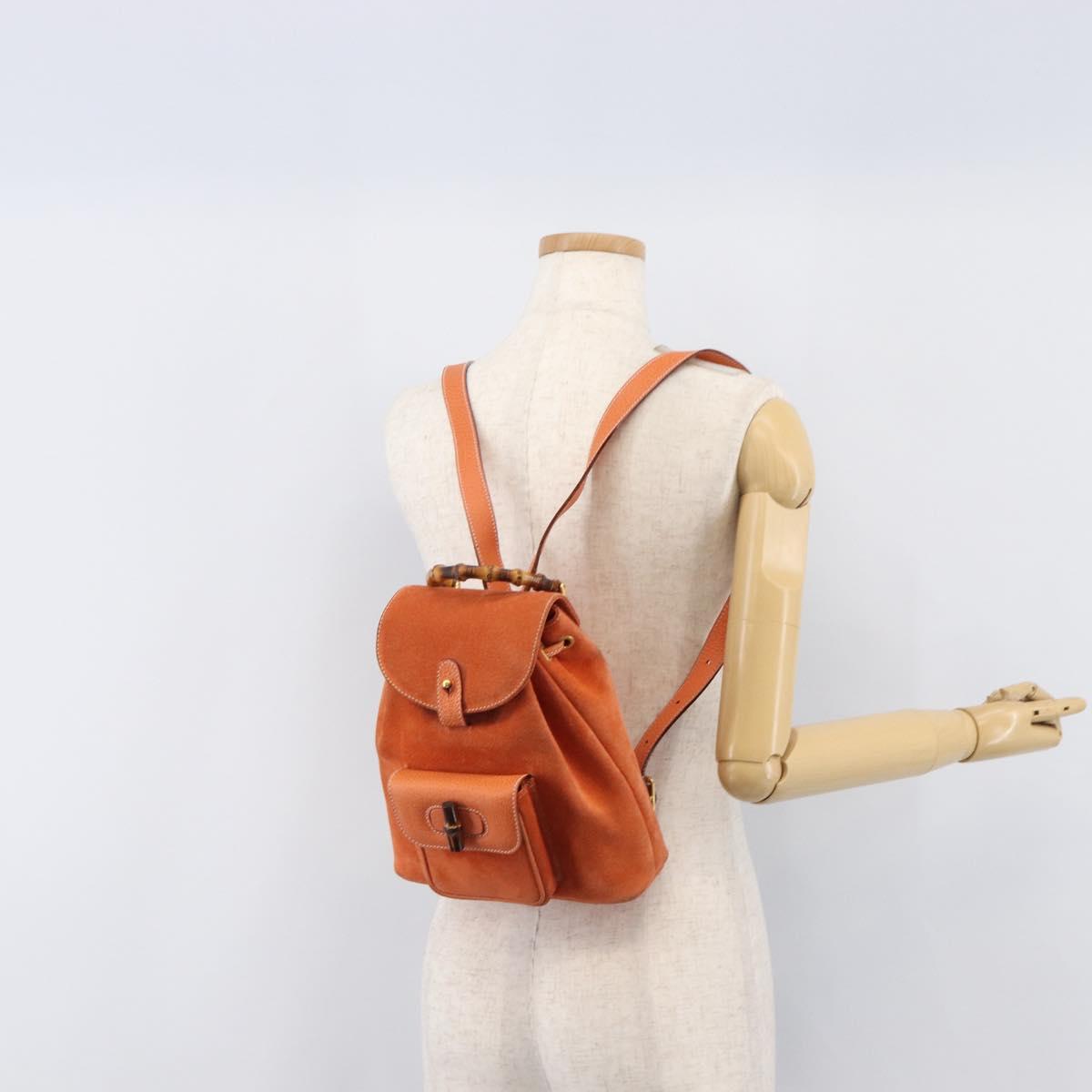 GUCCI Bamboo Backpack Suede Orange Gold 003 2058 0030 Auth 206284
