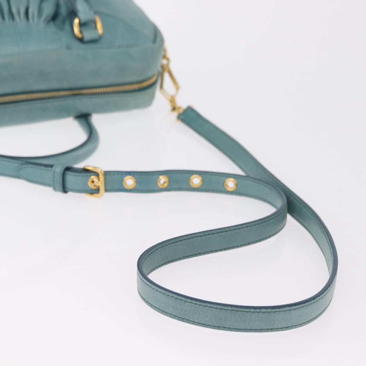 Miu Miu Vitellolux Matelasse Bag Leather 2way Turquoise Blue Gold Auth 206286M