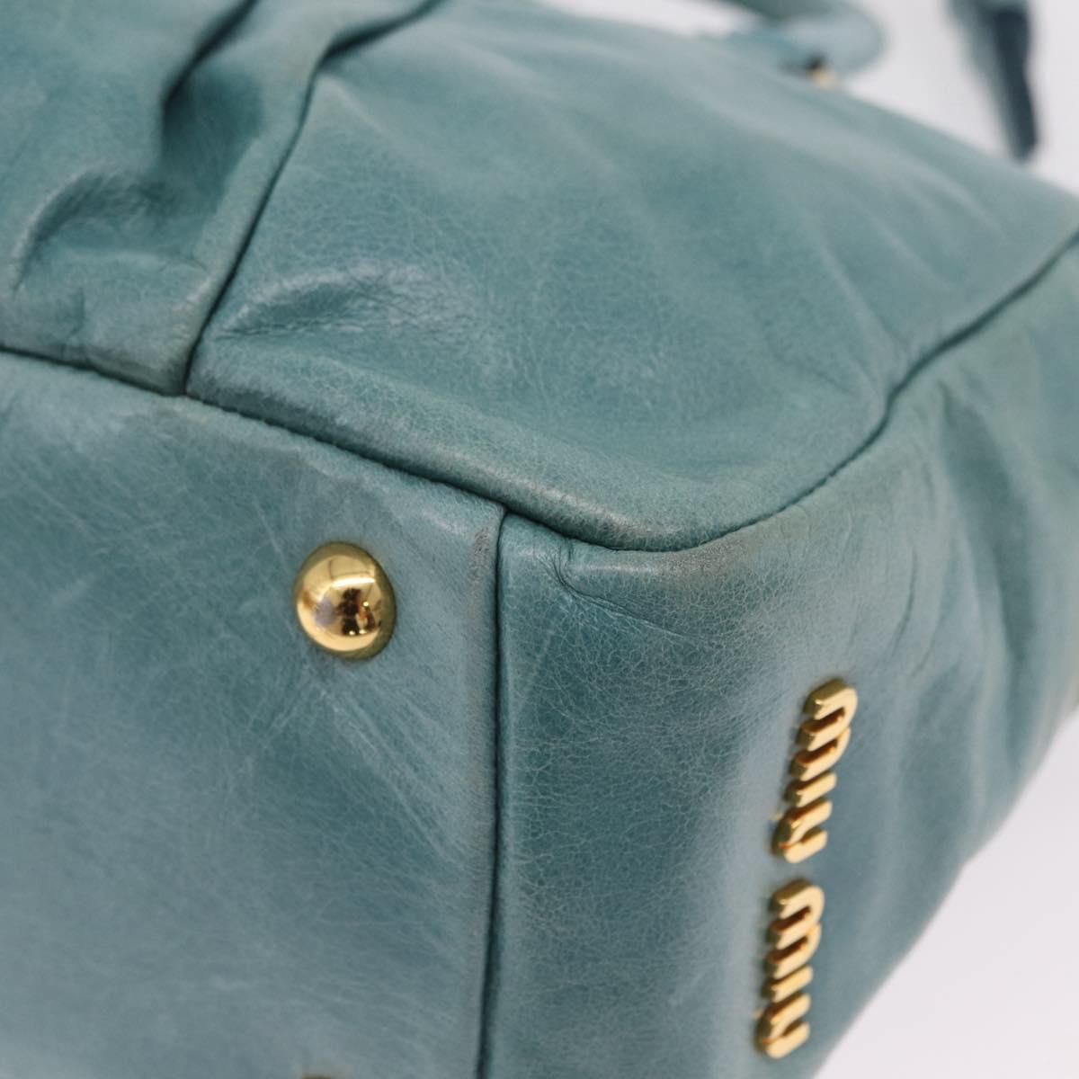 Miu Miu Vitellolux Matelasse Bag Leather 2way Turquoise Blue Gold Auth 206286M