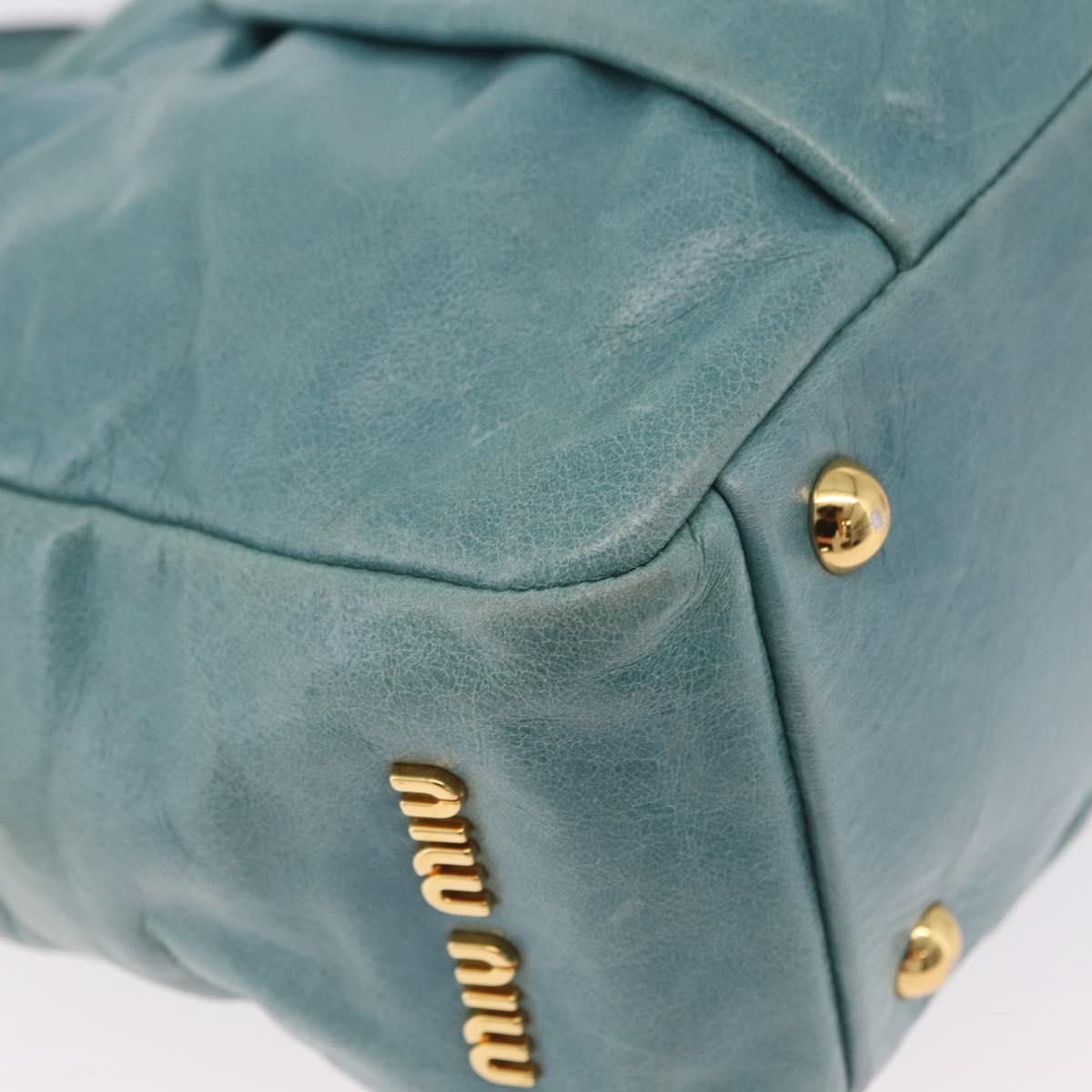 Miu Miu Vitellolux Matelasse Bag Leather 2way Turquoise Blue Gold Auth 206286M