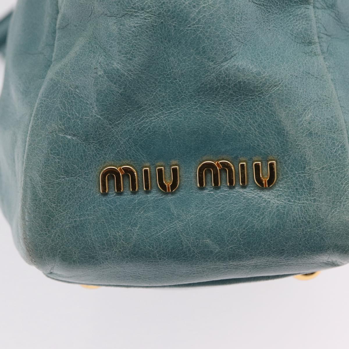 Miu Miu Vitellolux Matelasse Bag Leather 2way Turquoise Blue Gold Auth 206286M