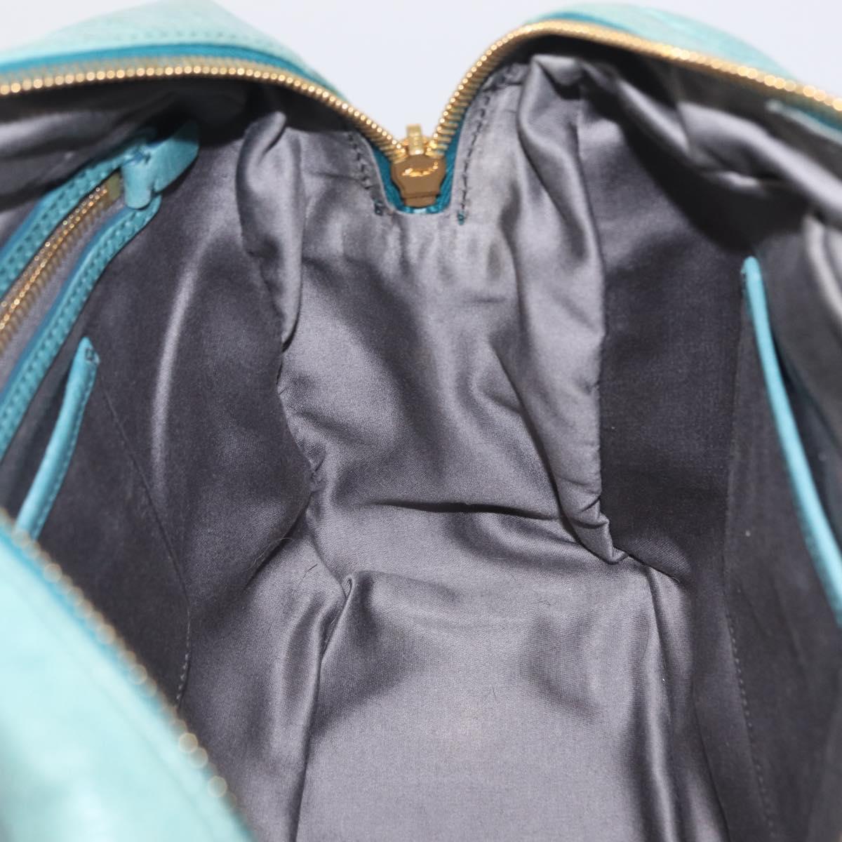 Miu Miu Vitellolux Matelasse Bag Leather 2way Turquoise Blue Gold Auth 206286M
