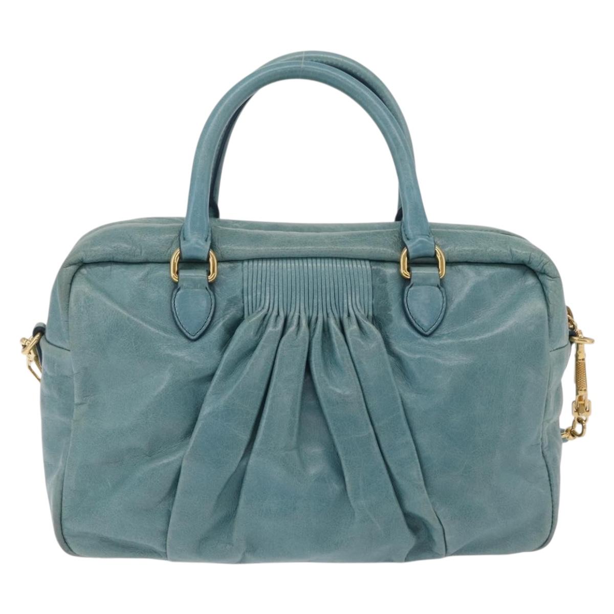 Miu Miu Vitellolux Matelasse Bag Leather 2way Turquoise Blue Gold Auth 206286M