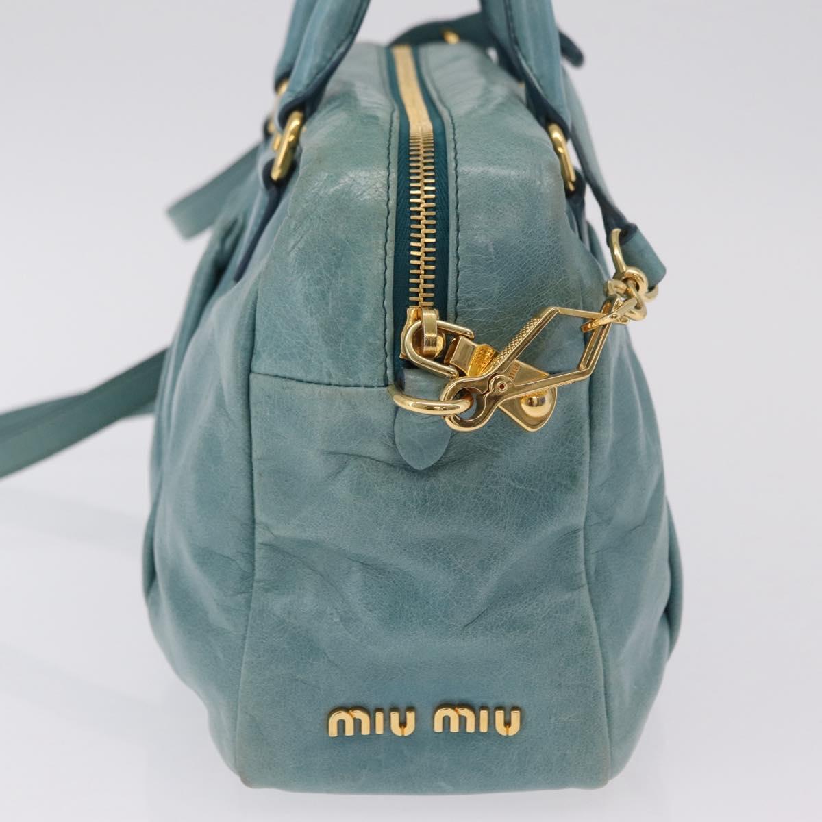 Miu Miu Vitellolux Matelasse Bag Leather 2way Turquoise Blue Gold Auth 206286M