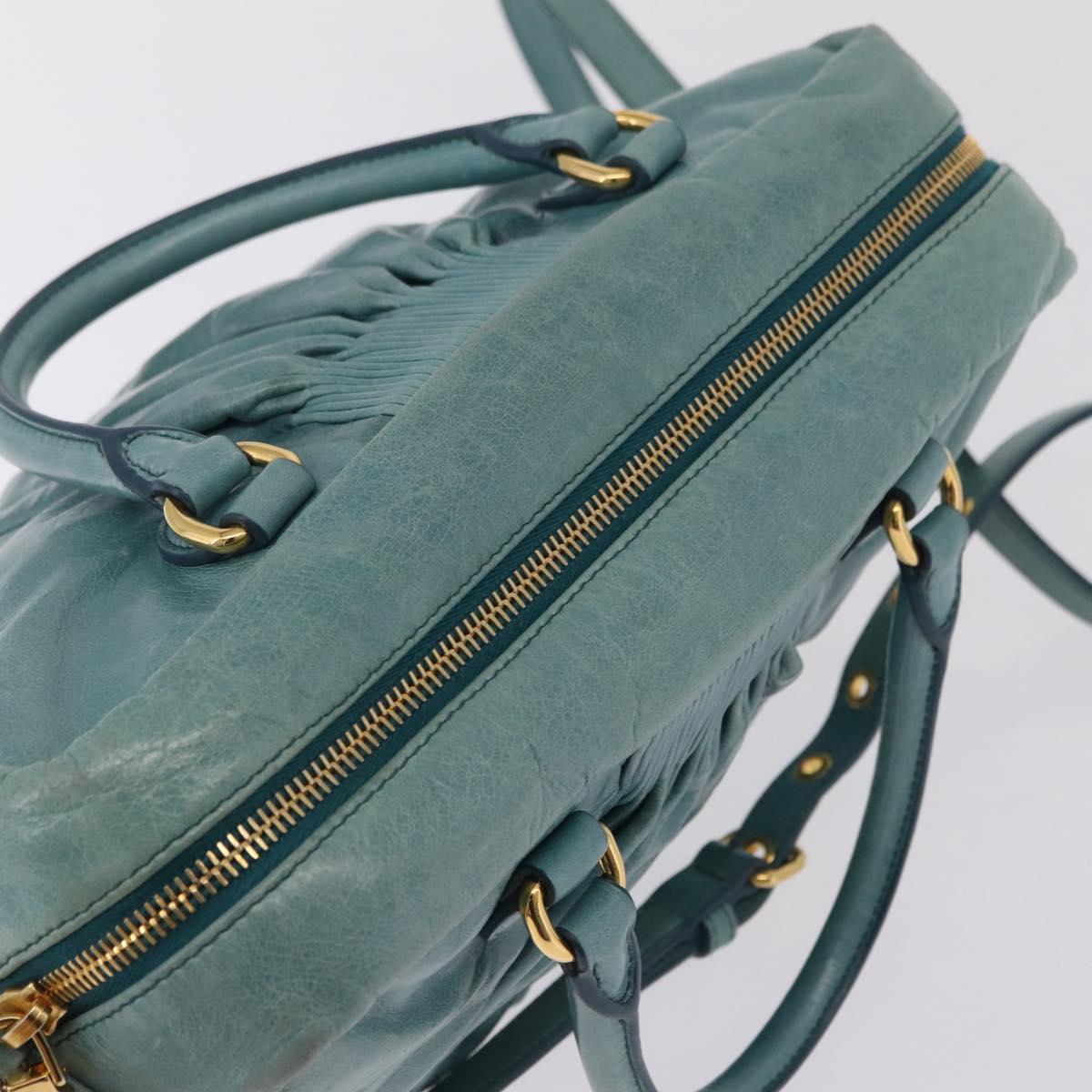 Miu Miu Vitellolux Matelasse Bag Leather 2way Turquoise Blue Gold Auth 206286M