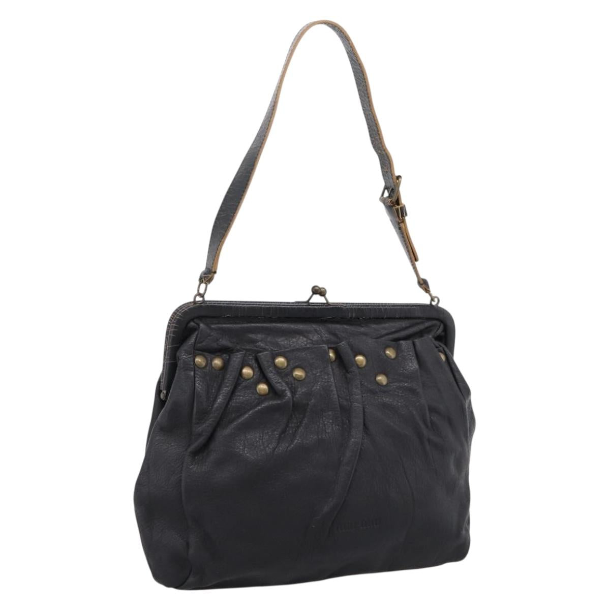 Miu Miu Shoulder Bag Leather Black Gold Auth 206289