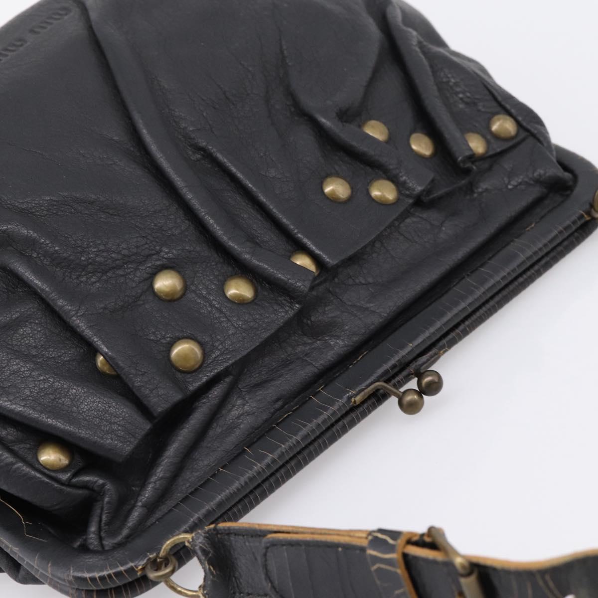 Miu Miu Shoulder Bag Leather Black Gold Auth 206289