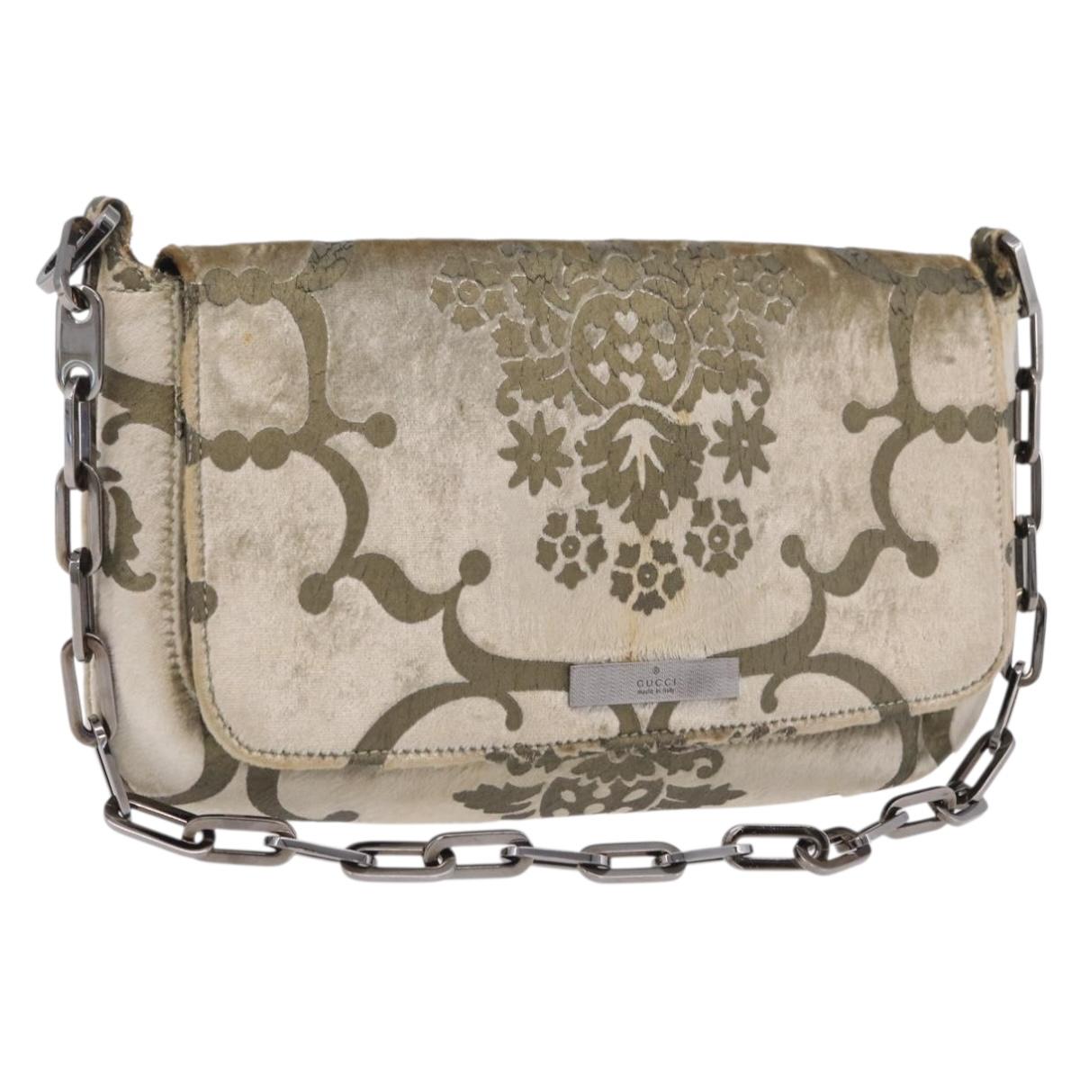 GUCCI Shoulder Bag Velor Beige Silver 001 3829 Auth 206290A