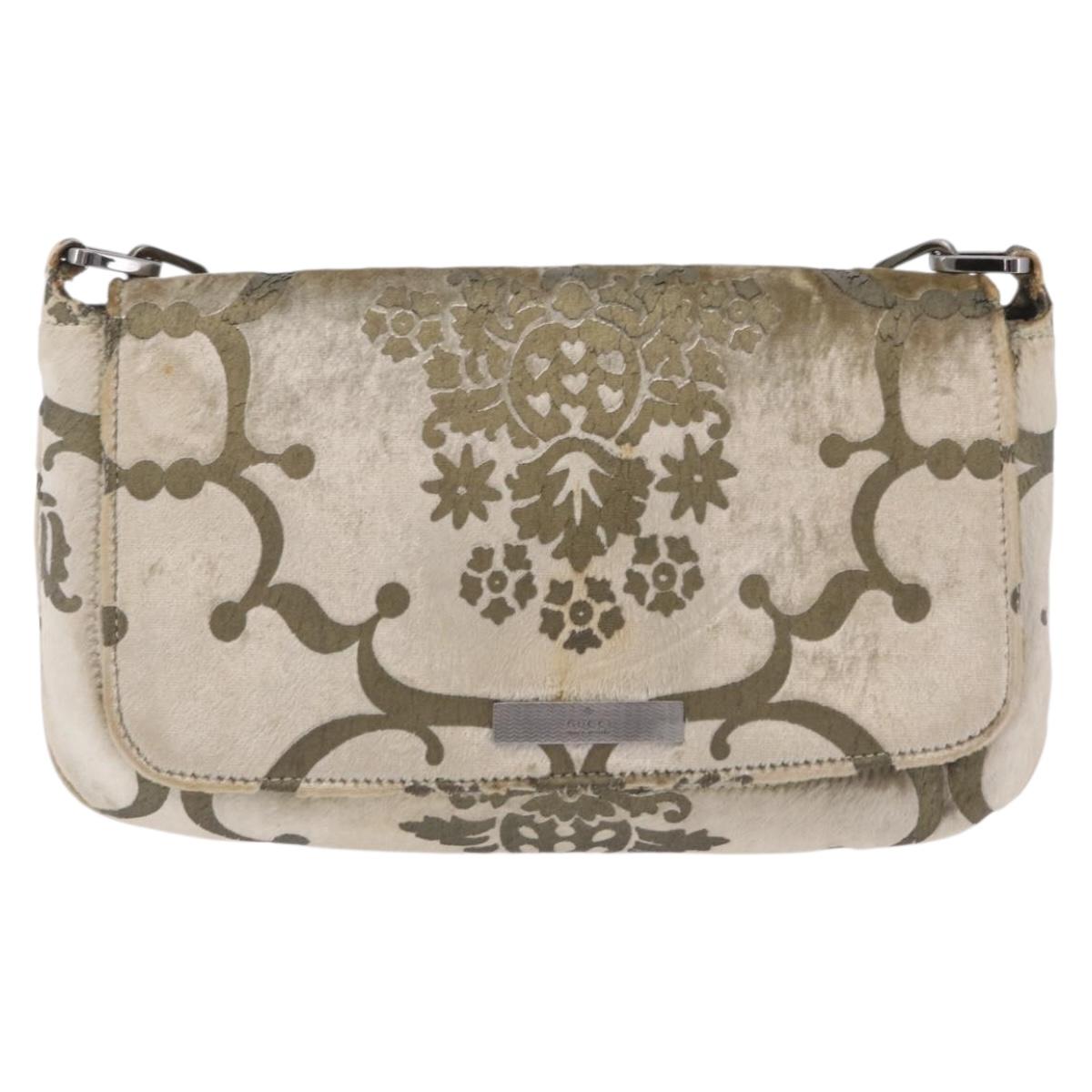 GUCCI Shoulder Bag Velor Beige Silver 001 3829 Auth 206290A