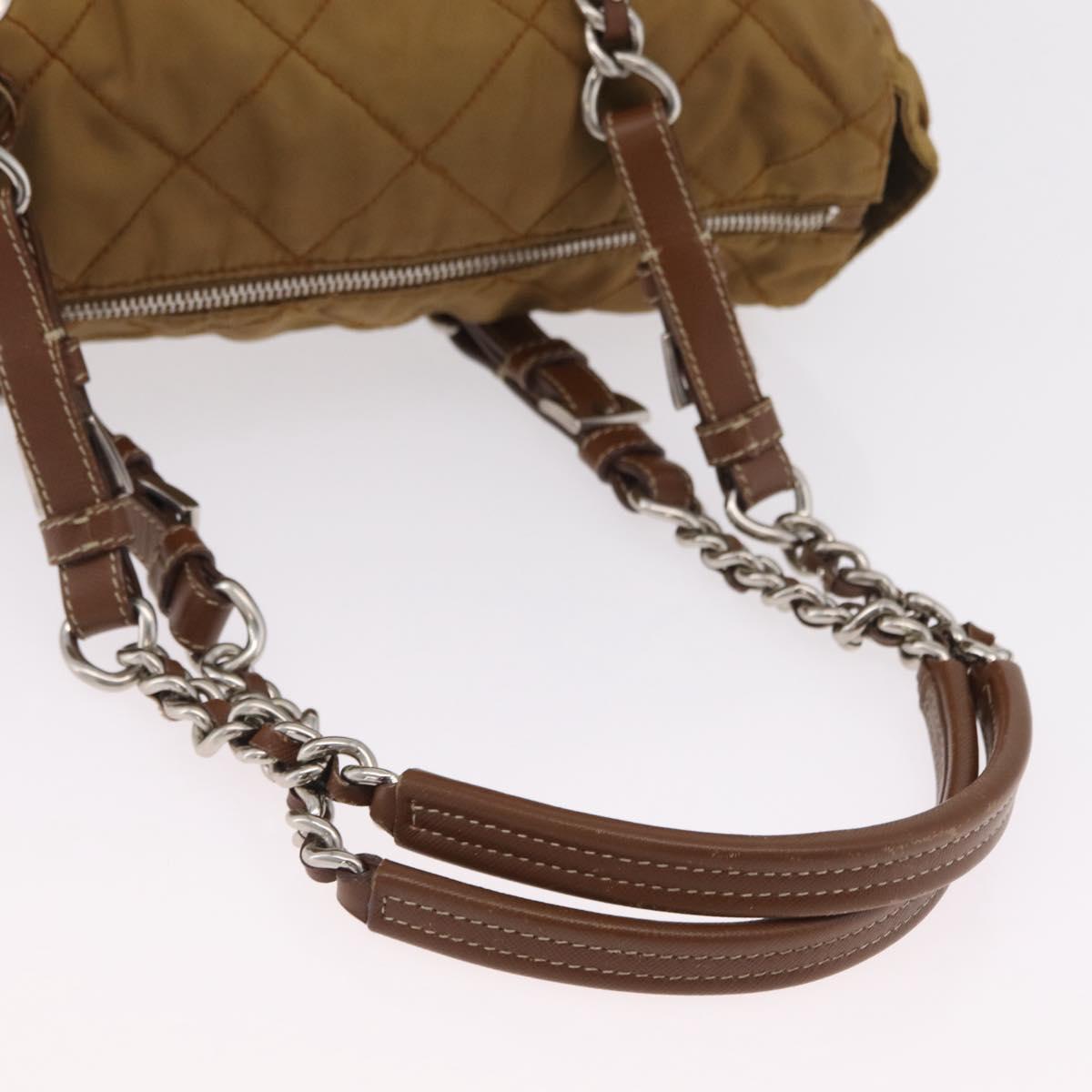 PRADA Chain Tote Bag Nylon Brown Silver Auth 206291