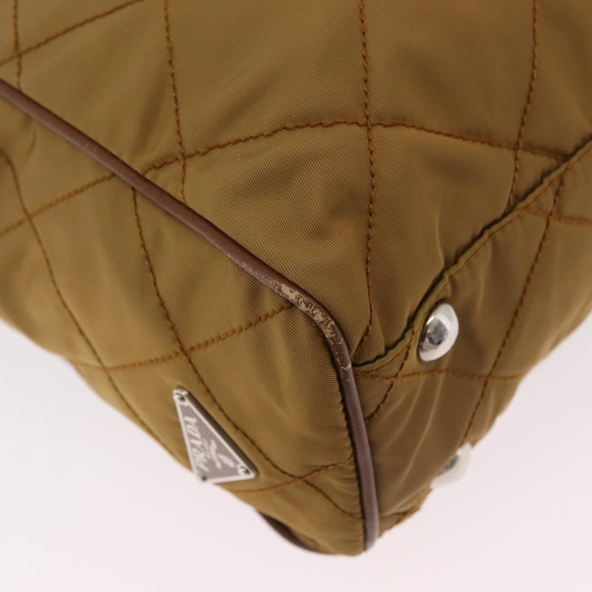 PRADA Chain Tote Bag Nylon Brown Silver Auth 206291
