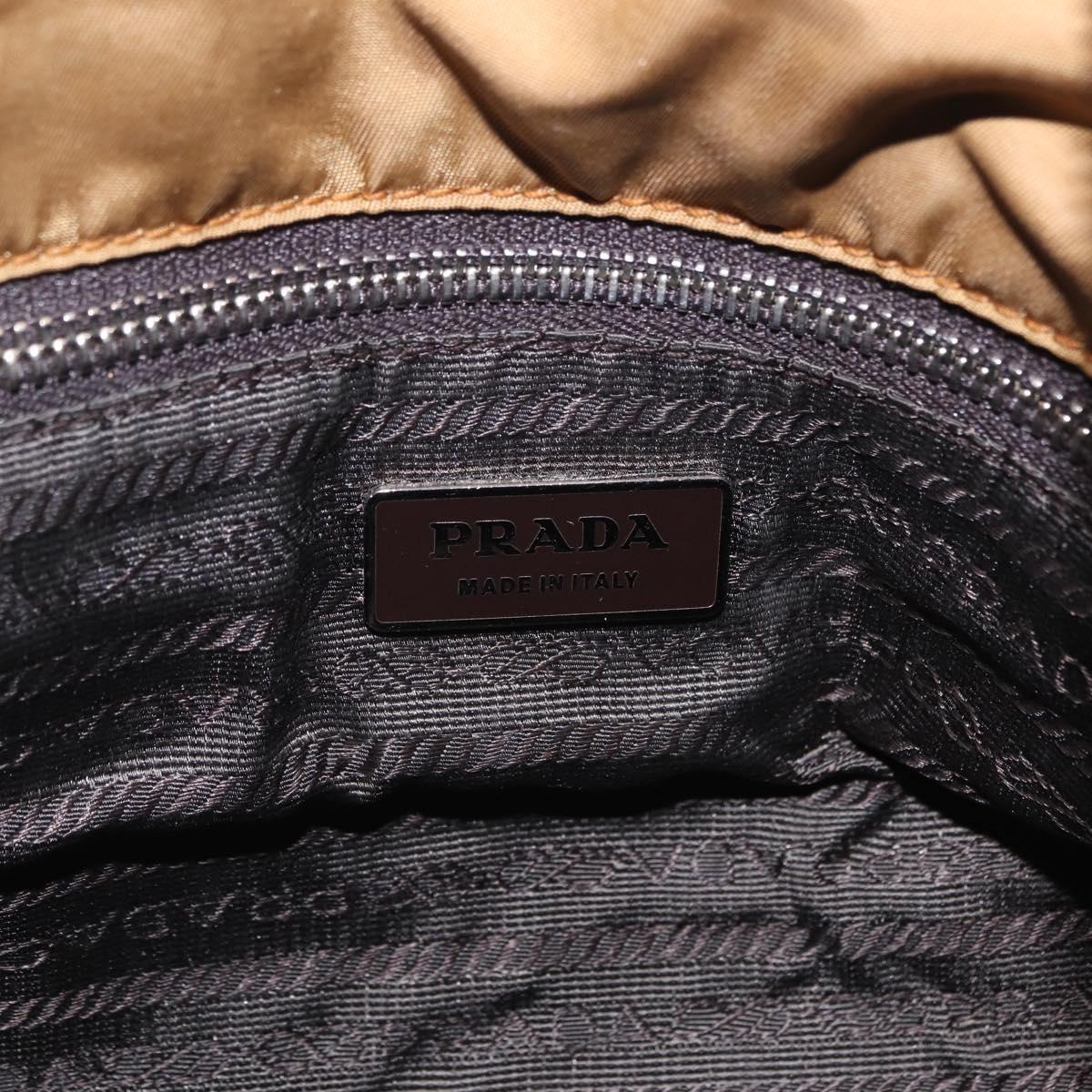 PRADA Chain Tote Bag Nylon Brown Silver Auth 206291