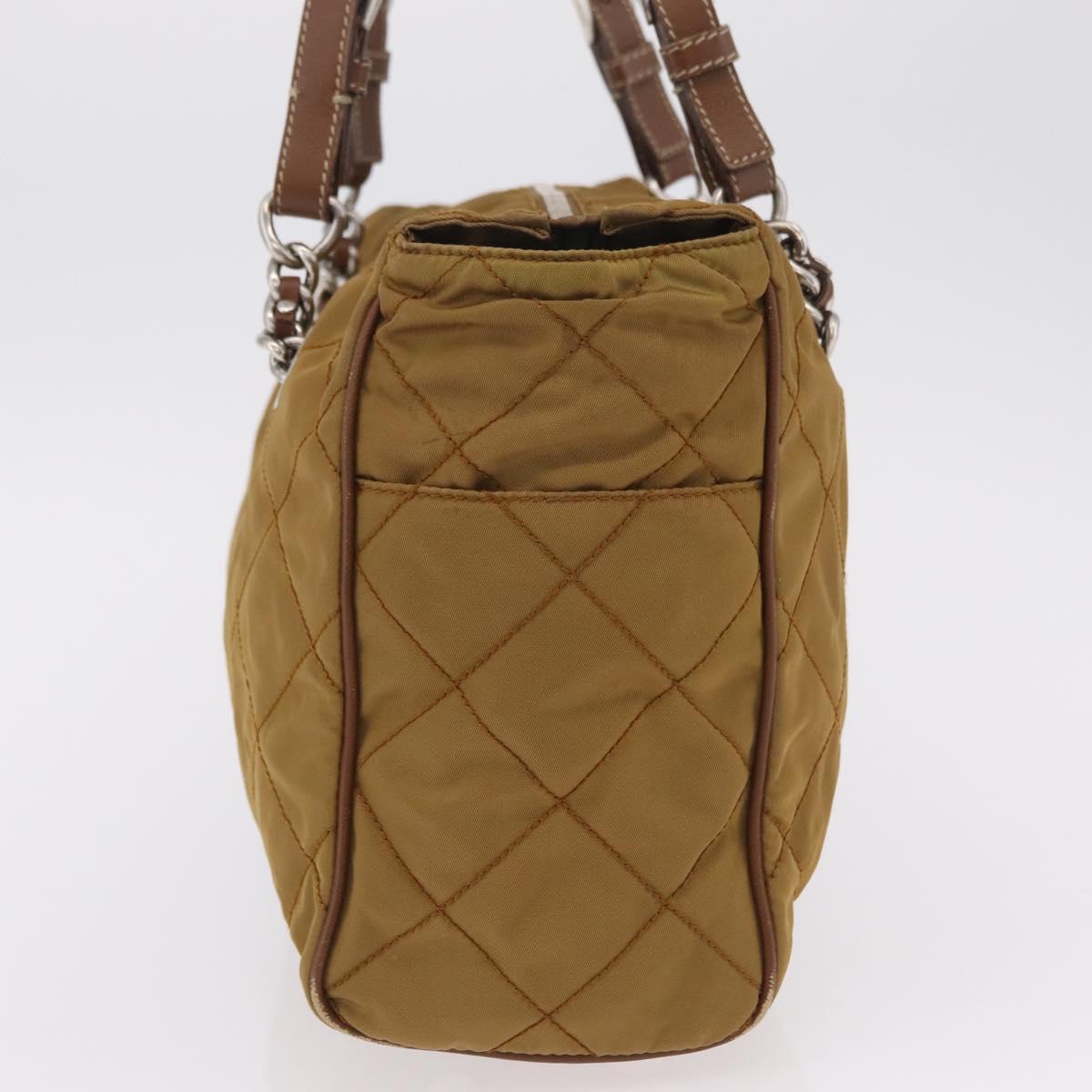 PRADA Chain Tote Bag Nylon Brown Silver Auth 206291