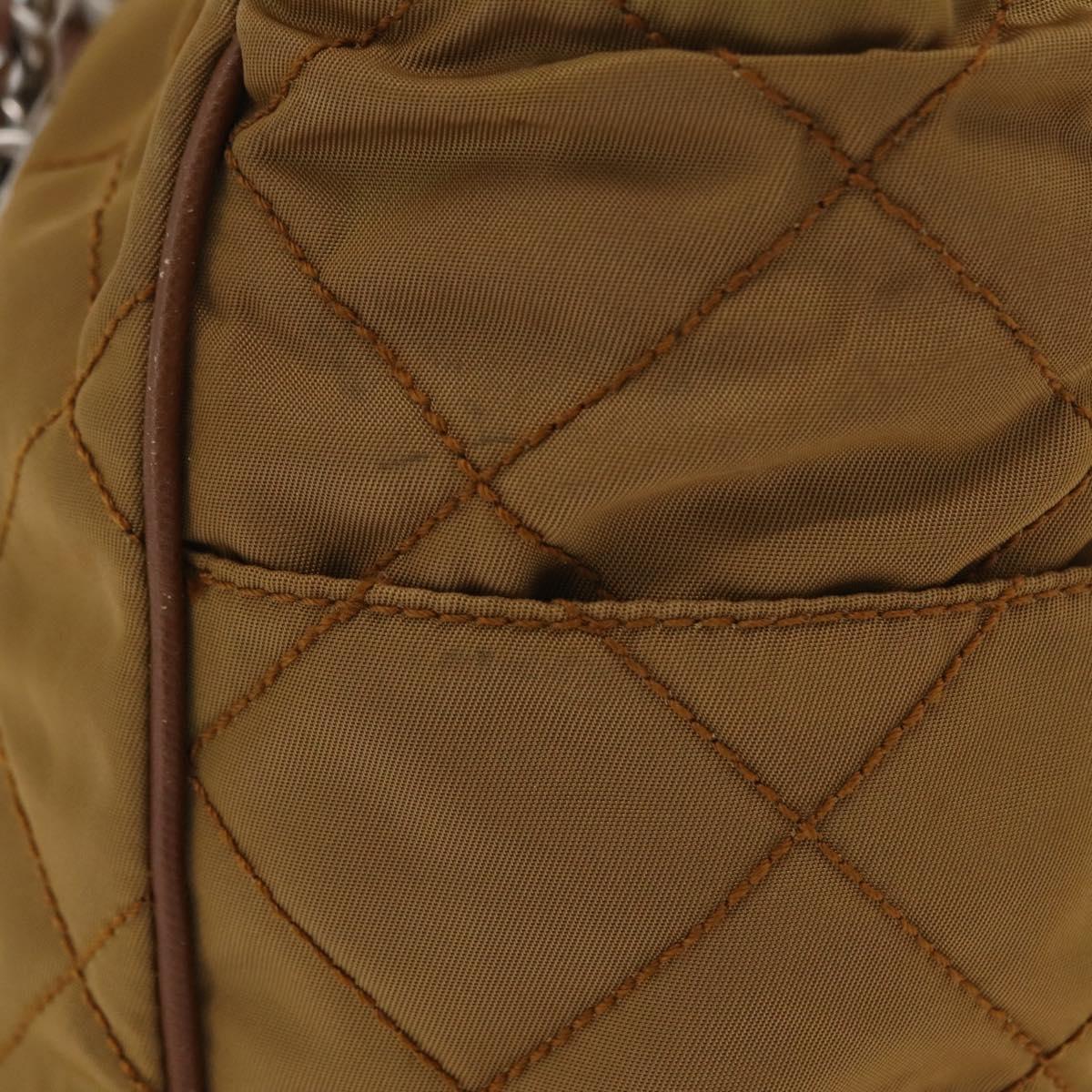 PRADA Chain Tote Bag Nylon Brown Silver Auth 206291