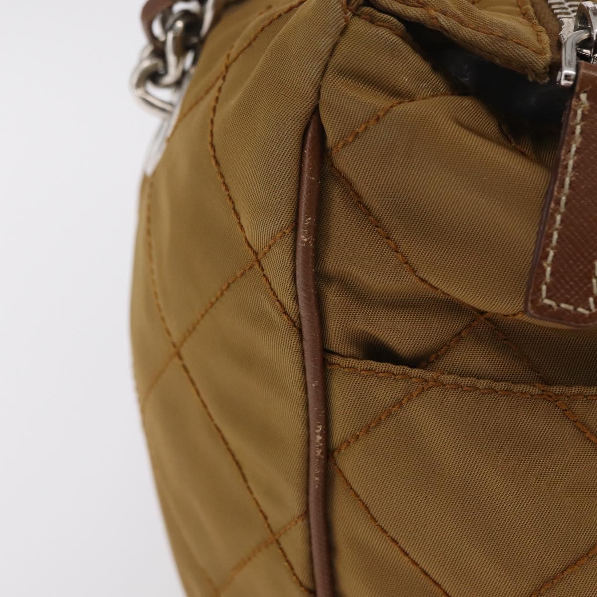 PRADA Chain Tote Bag Nylon Brown Silver Auth 206291