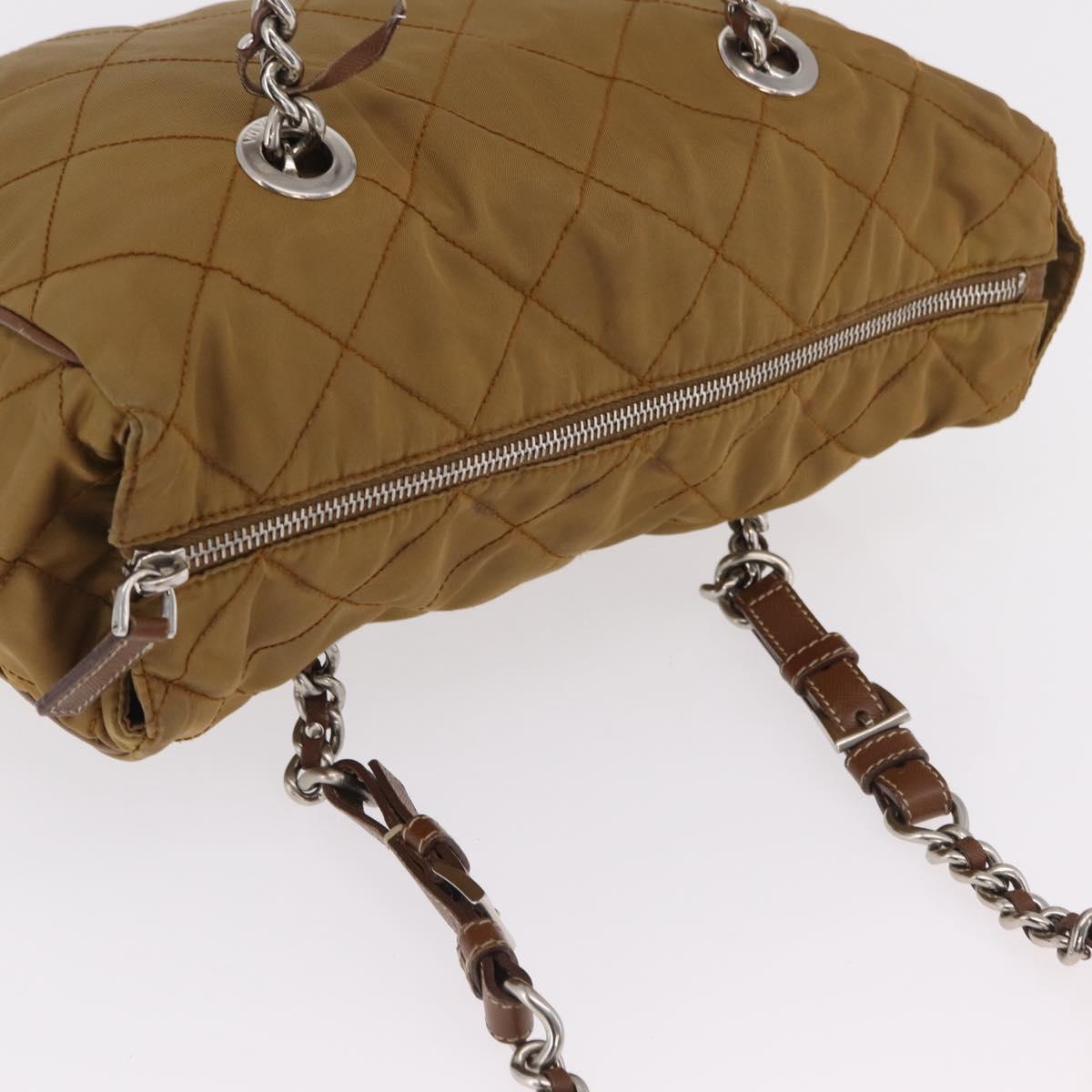 PRADA Chain Tote Bag Nylon Brown Silver Auth 206291