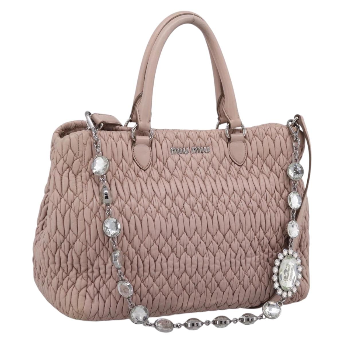 Miu Miu Matelasse Chain Shoulder Bag Leather 2way Pink Silver Auth 206292A