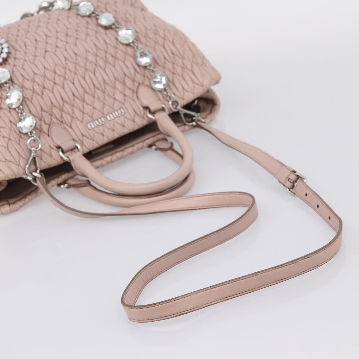 Miu Miu Matelasse Chain Shoulder Bag Leather 2way Pink Silver Auth 206292A