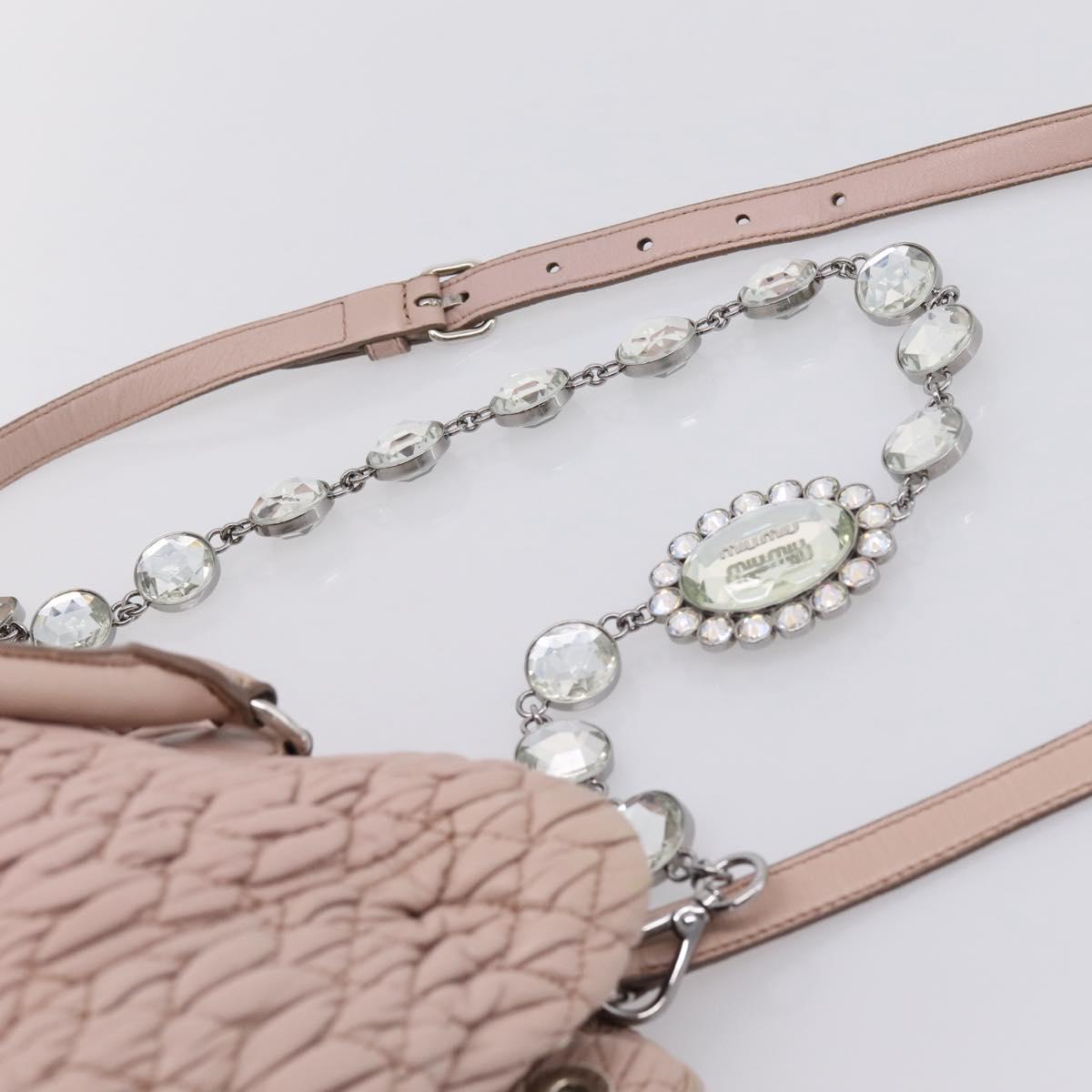Miu Miu Matelasse Chain Shoulder Bag Leather 2way Pink Silver Auth 206292A