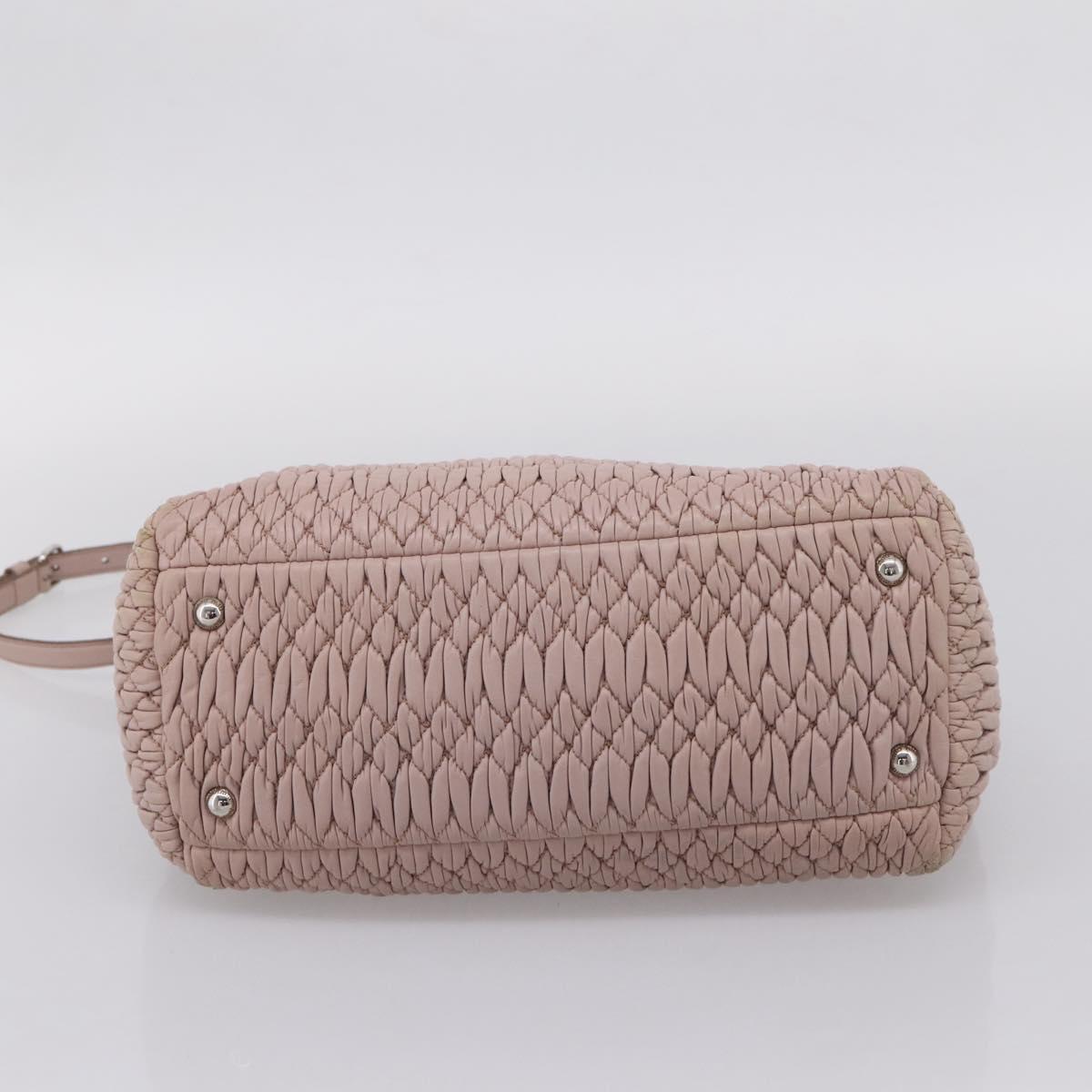 Miu Miu Matelasse Chain Shoulder Bag Leather 2way Pink Silver Auth 206292A