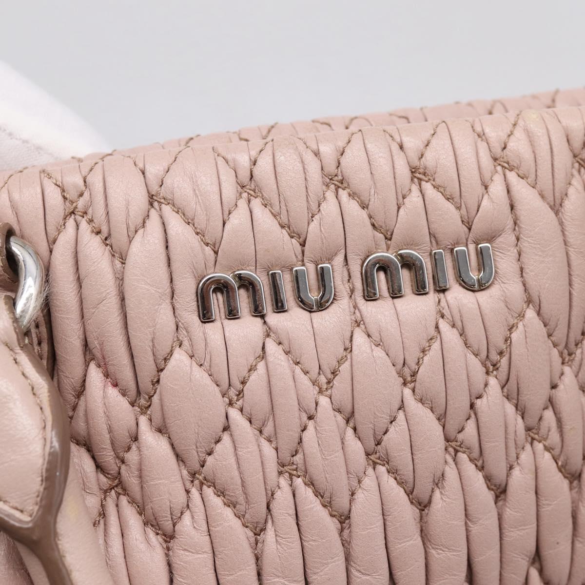 Miu Miu Matelasse Chain Shoulder Bag Leather 2way Pink Silver Auth 206292A
