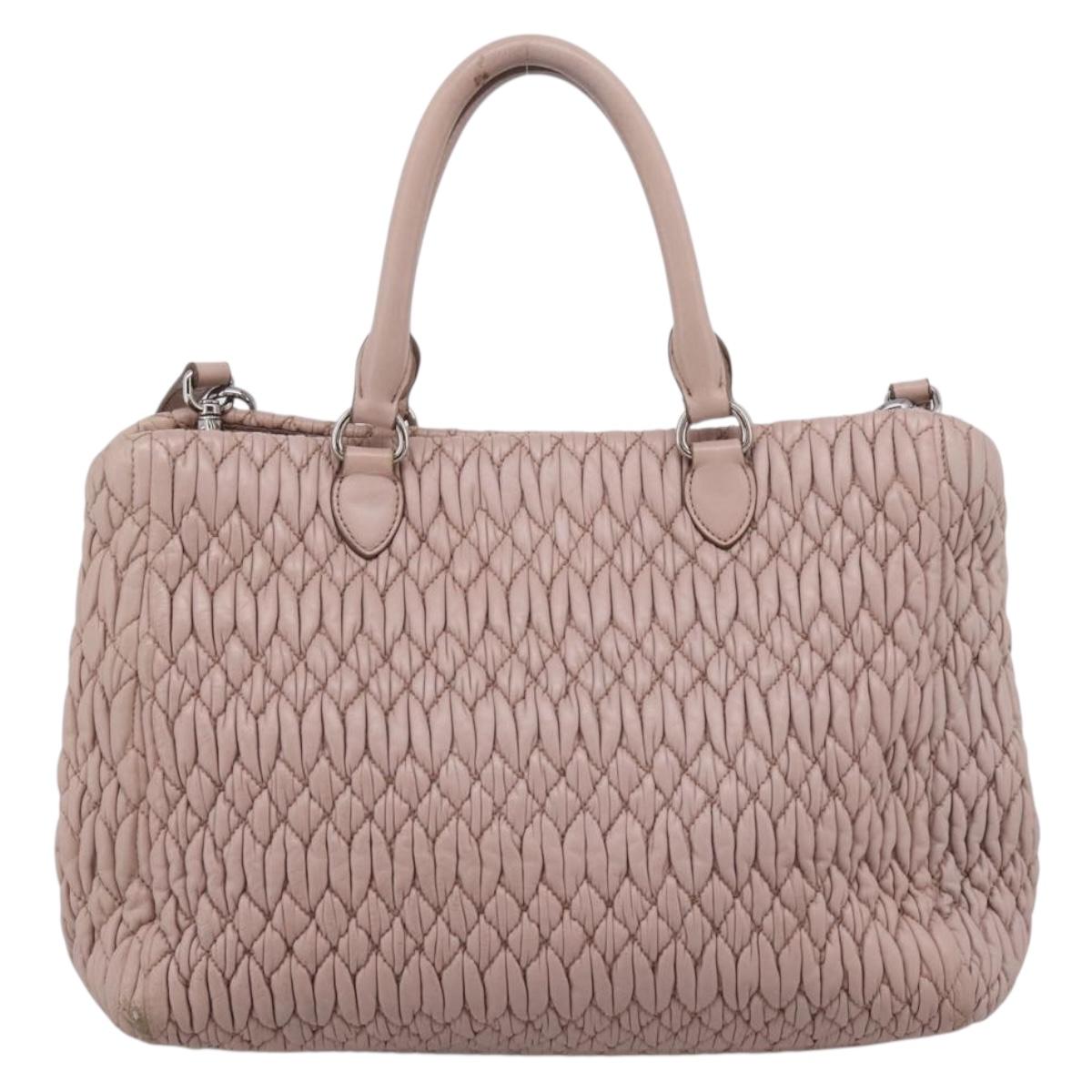 Miu Miu Matelasse Chain Shoulder Bag Leather 2way Pink Silver Auth 206292A