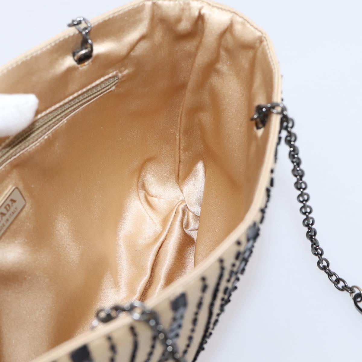 PRADA Chain Hand Bag Satin Gold Auth 206293M