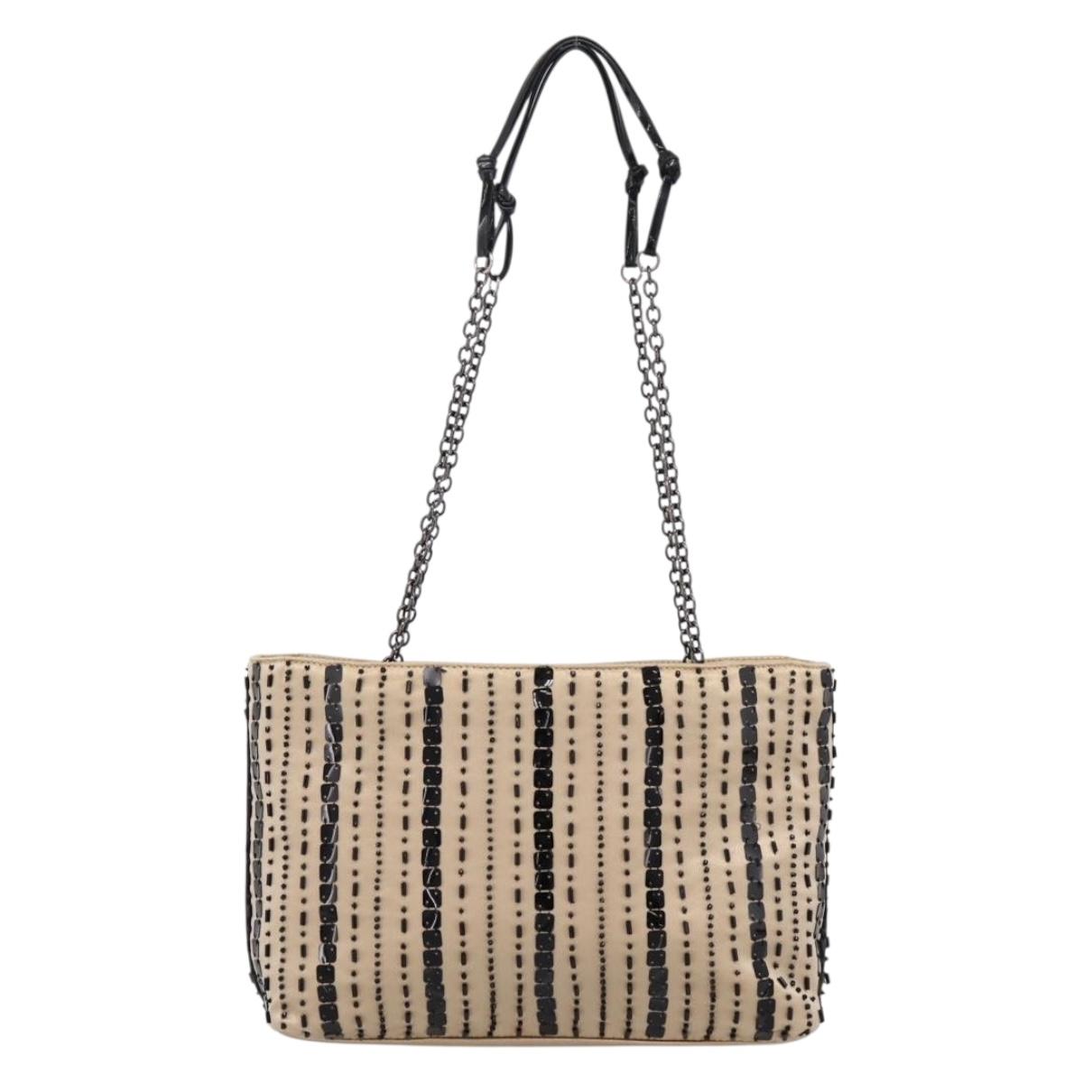 PRADA Chain Hand Bag Satin Gold Auth 206293M