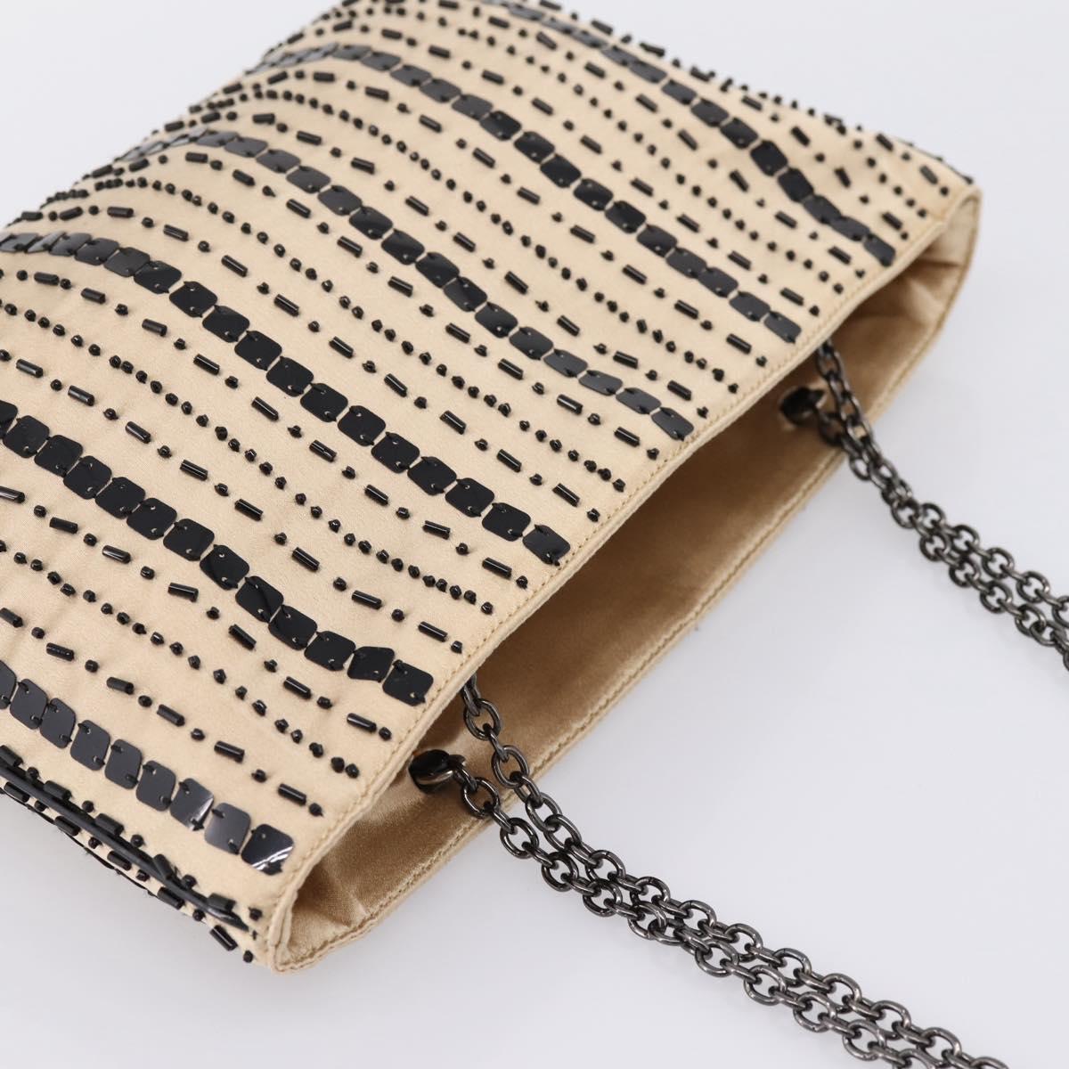 PRADA Chain Hand Bag Satin Gold Auth 206293M