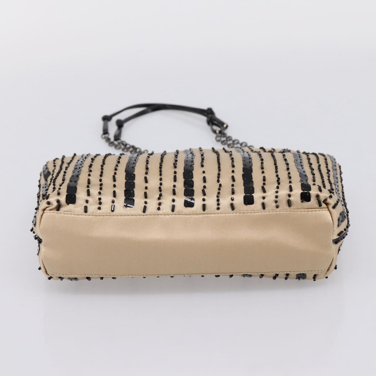 PRADA Chain Hand Bag Satin Gold Auth 206293M