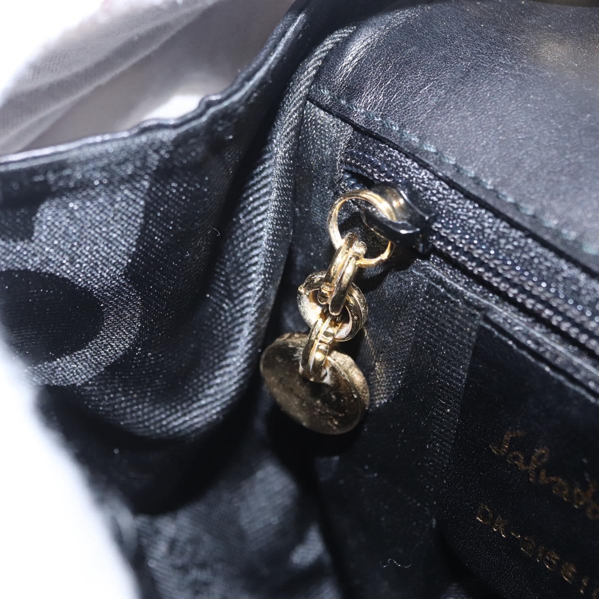 Salvatore Ferragamo Vala Chain Shoulder Bag Leather Black Gold Auth 206299