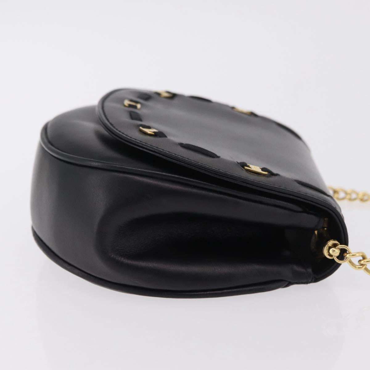 Salvatore Ferragamo Vala Chain Shoulder Bag Leather Black Gold Auth 206299