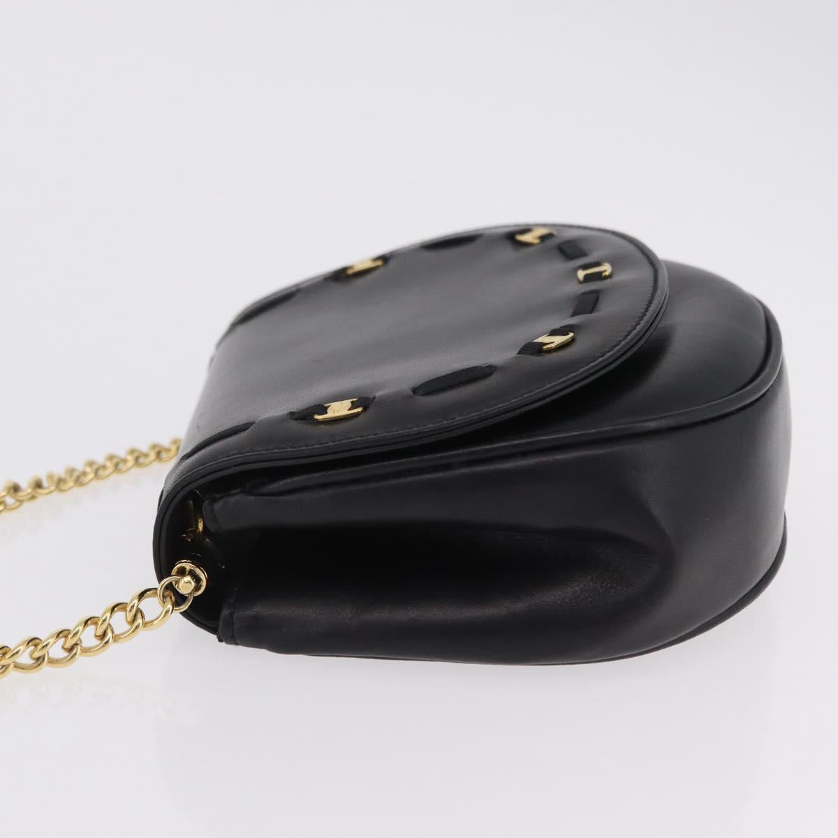 Salvatore Ferragamo Vala Chain Shoulder Bag Leather Black Gold Auth 206299