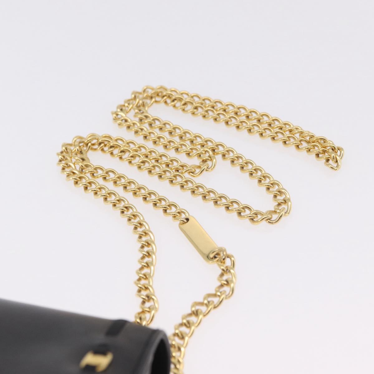 Salvatore Ferragamo Vala Chain Shoulder Bag Leather Black Gold Auth 206299
