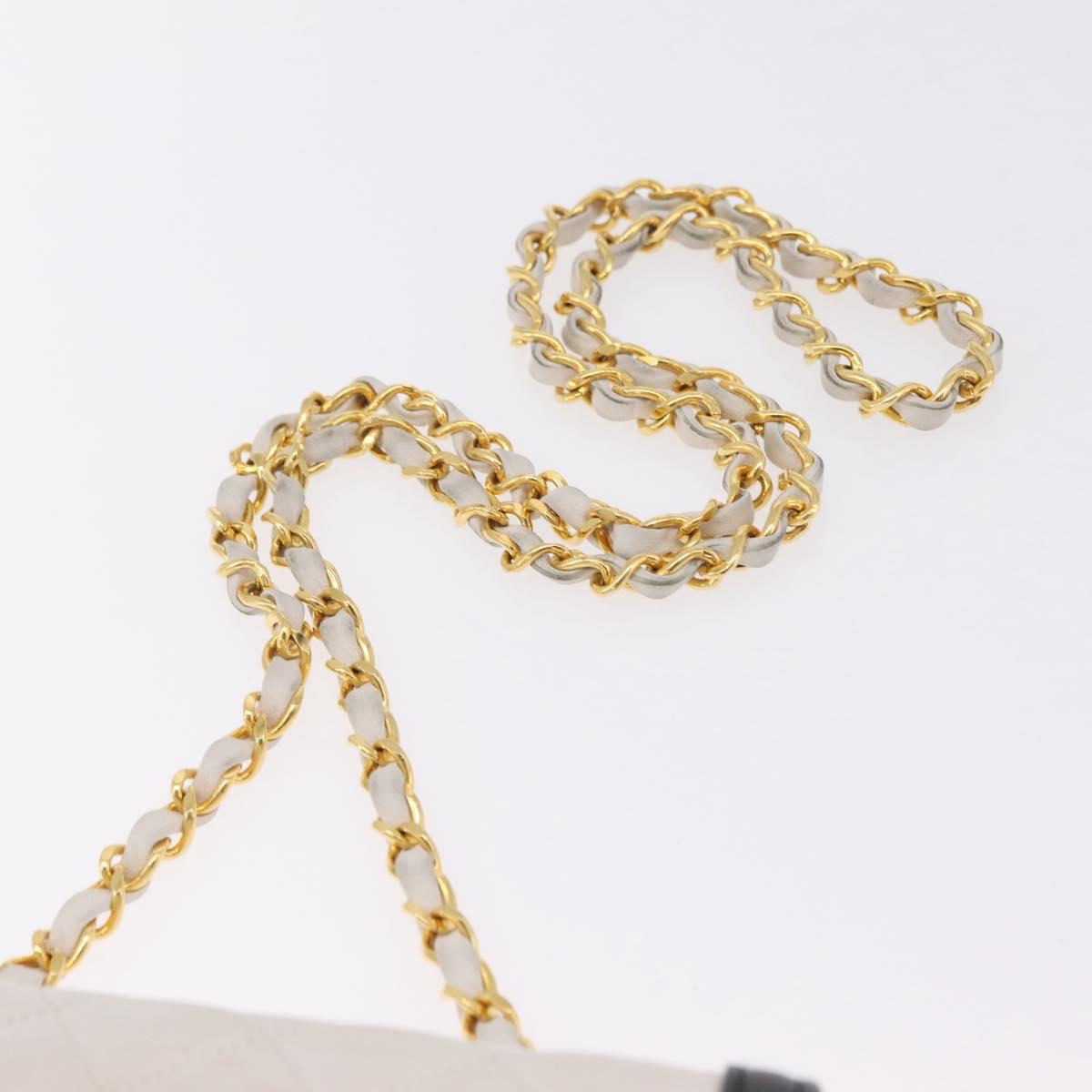 CHANEL Matelasse Chain Shoulder Bag Lamb Skin Gold White CC Auth 206300SAV