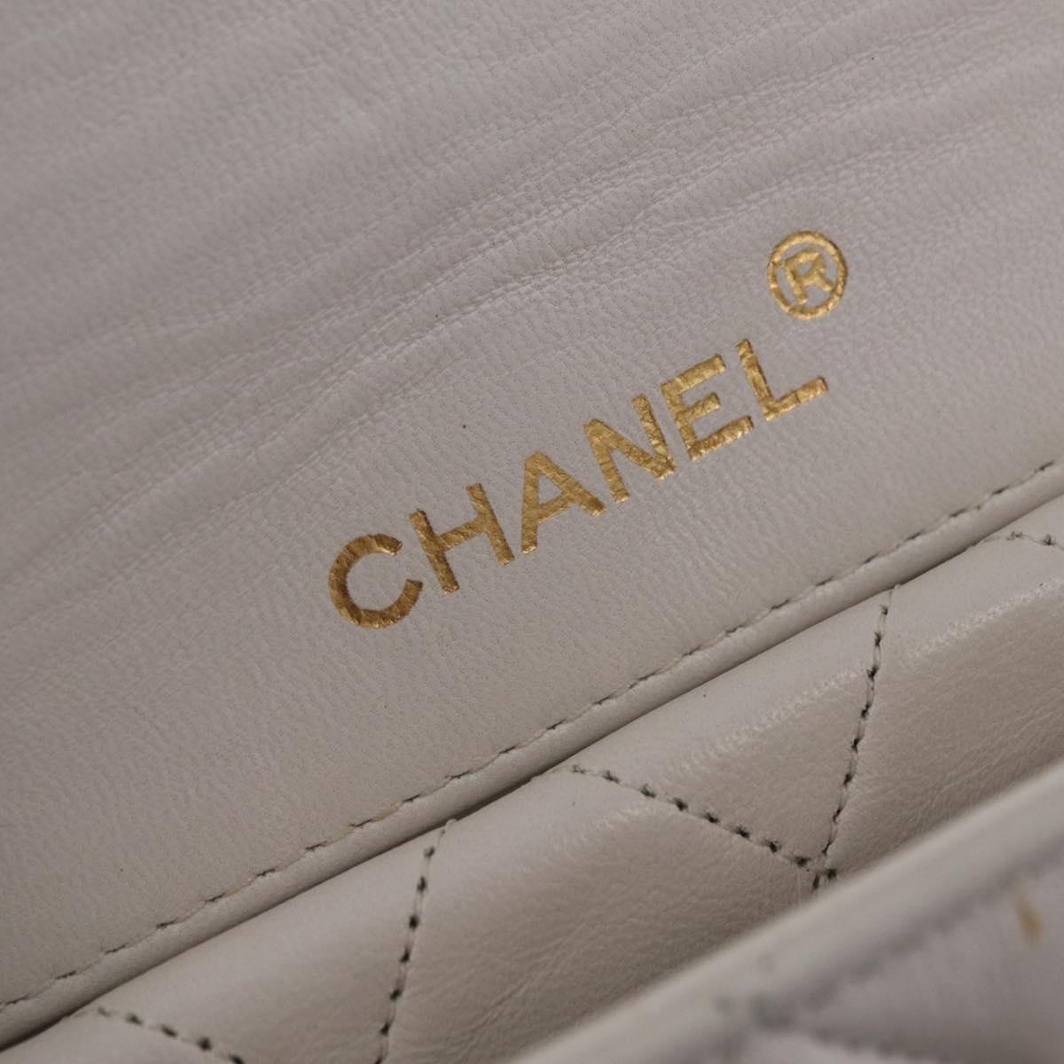CHANEL Matelasse Chain Shoulder Bag Lamb Skin Gold White CC Auth 206300SAV