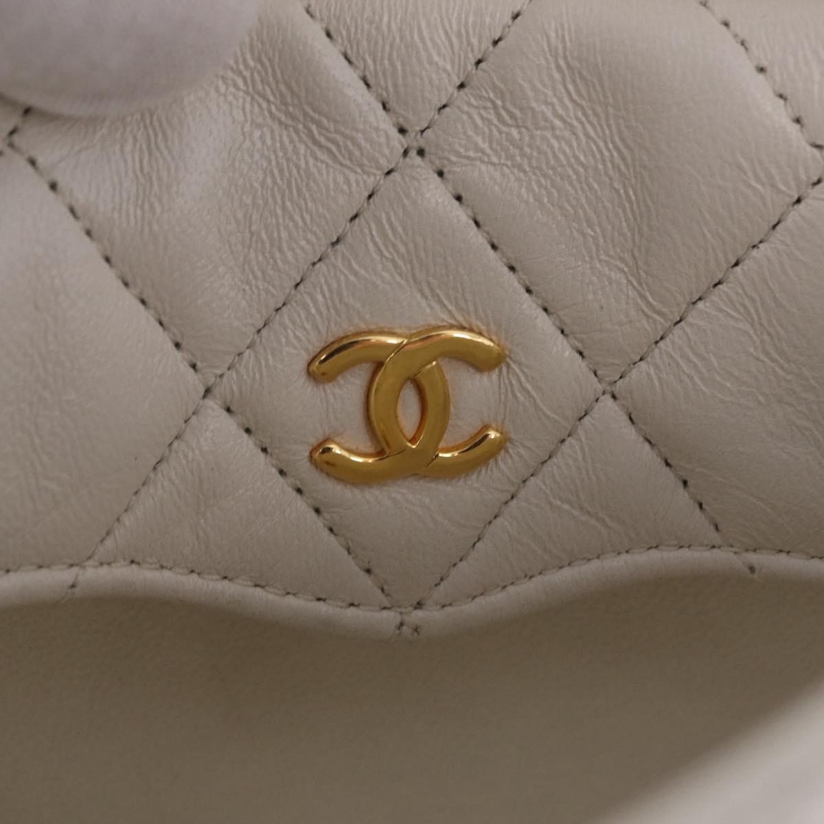 CHANEL Matelasse Chain Shoulder Bag Lamb Skin Gold White CC Auth 206300SAV