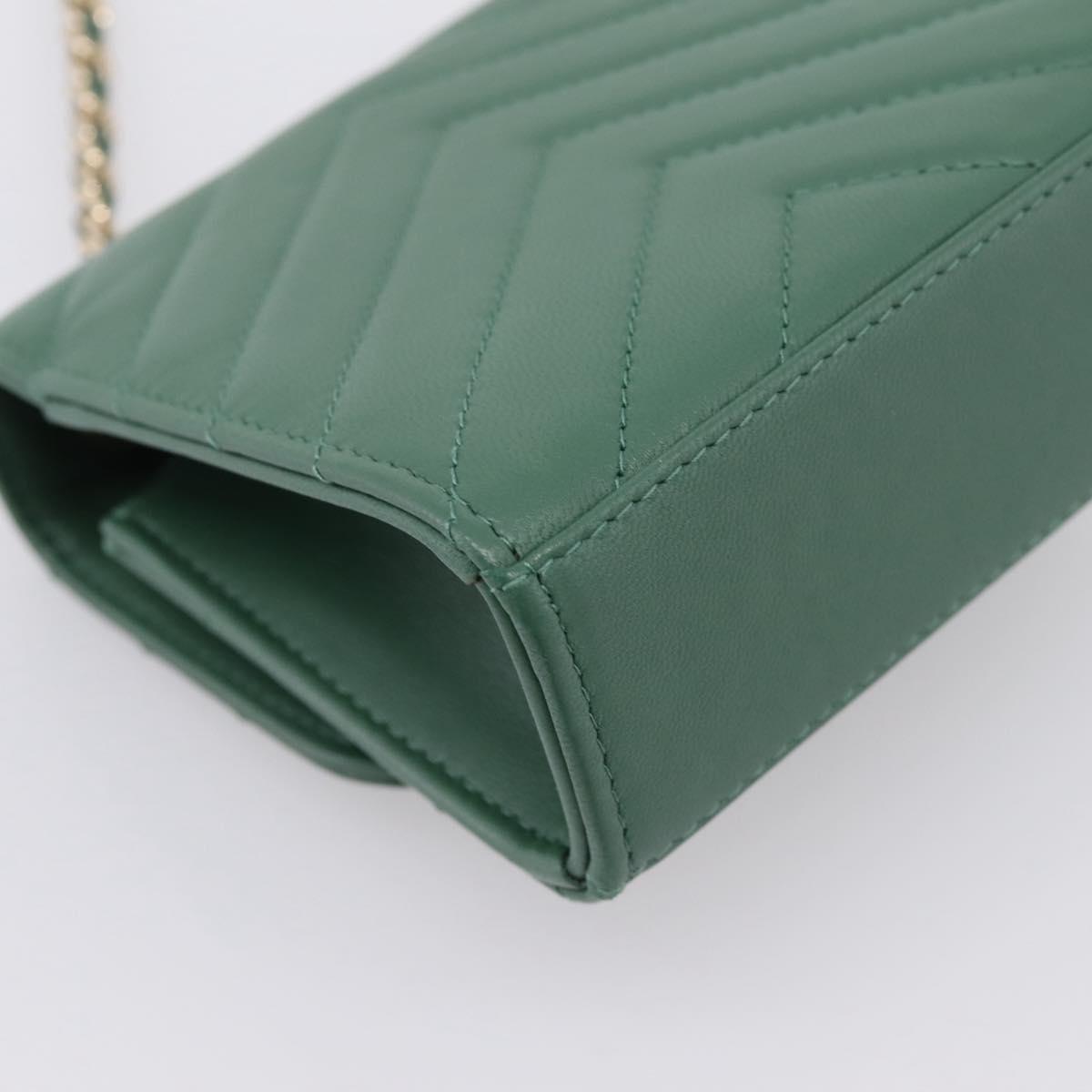 CHANEL V Stitch Chain Shoulder Bag Lamb Skin Green Gold CC Auth 206308SAM