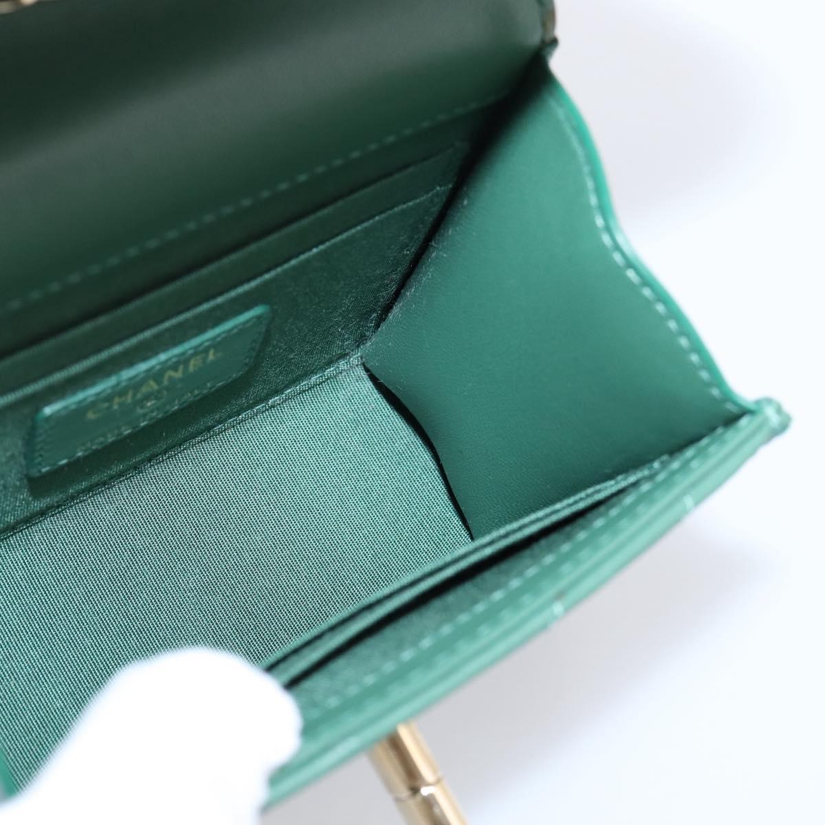 CHANEL V Stitch Chain Shoulder Bag Lamb Skin Green Gold CC Auth 206308SAM