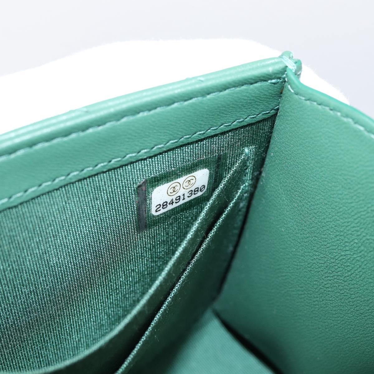 CHANEL V Stitch Chain Shoulder Bag Lamb Skin Green Gold CC Auth 206308SAM