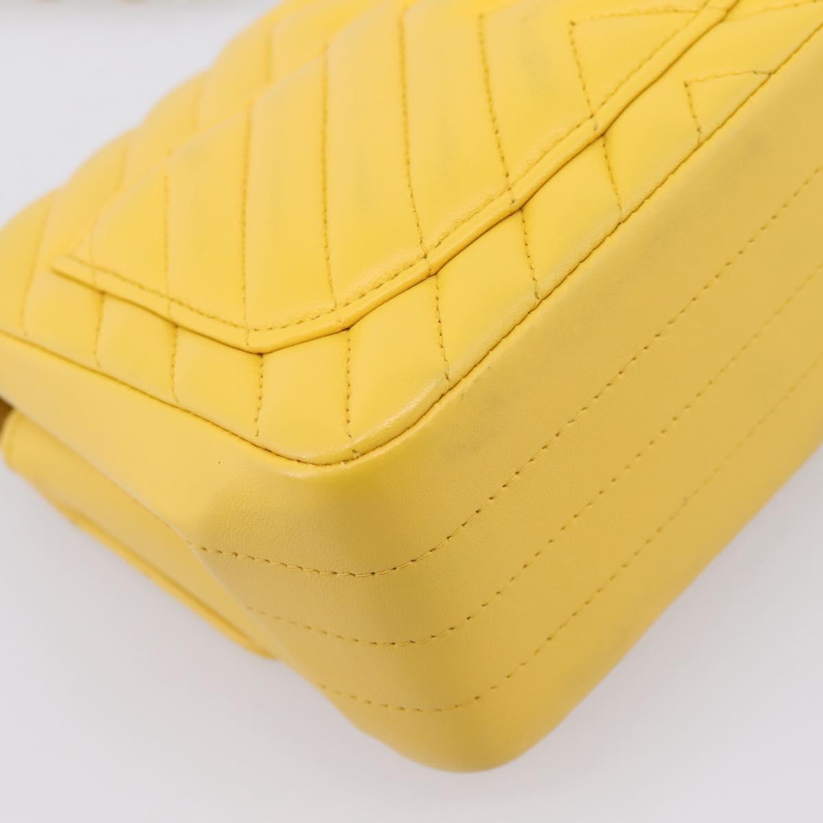CHANEL V Stitch Chain Shoulder Bag Lamb Skin Yellow Silver CC Auth 206310SAM
