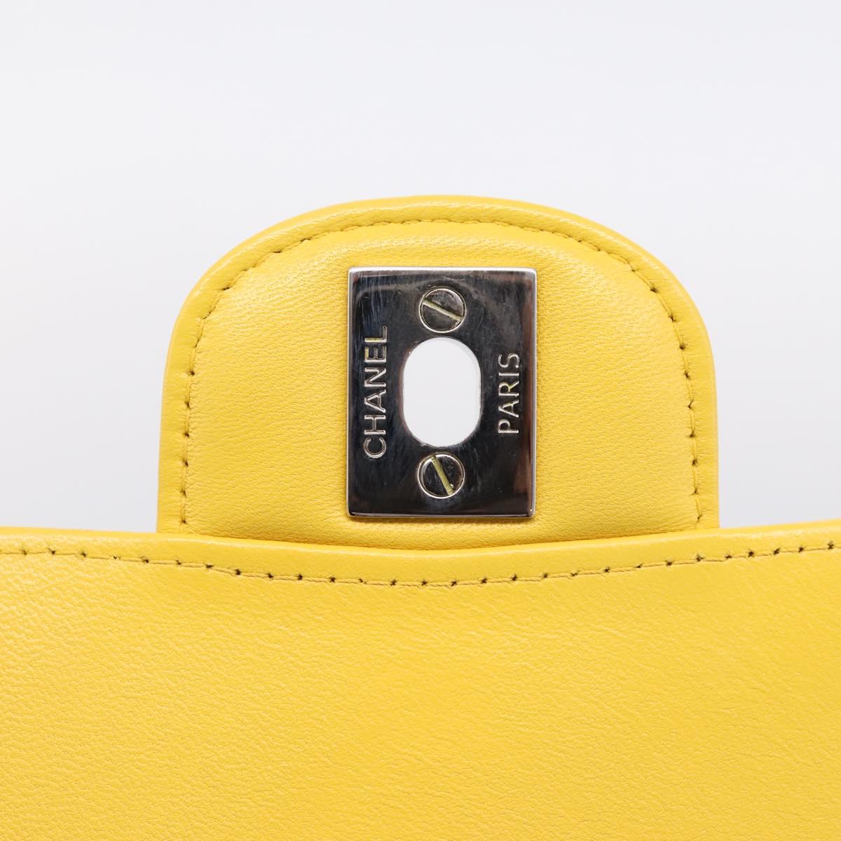 CHANEL V Stitch Chain Shoulder Bag Lamb Skin Yellow Silver CC Auth 206310SAM