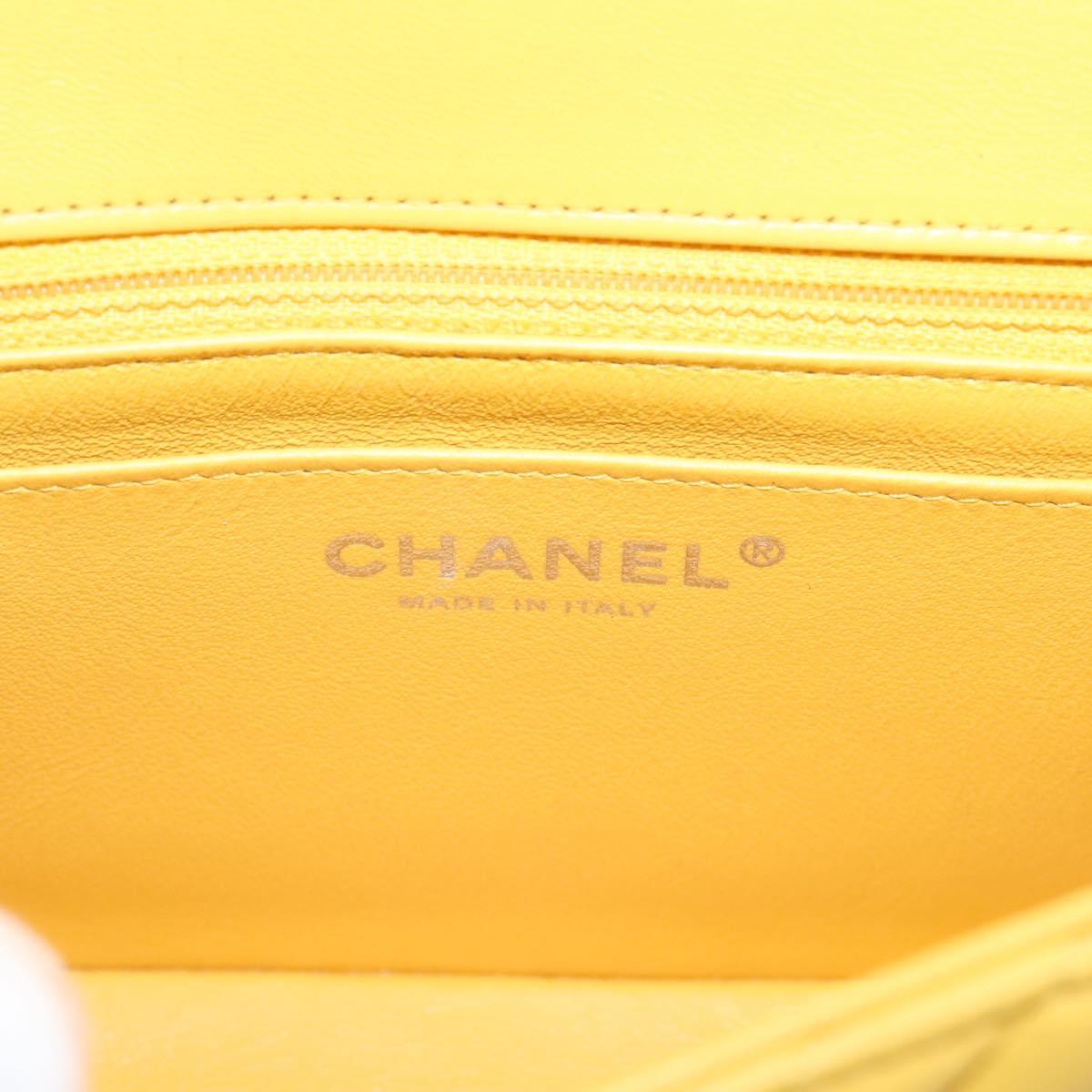 CHANEL V Stitch Chain Shoulder Bag Lamb Skin Yellow Silver CC Auth 206310SAM