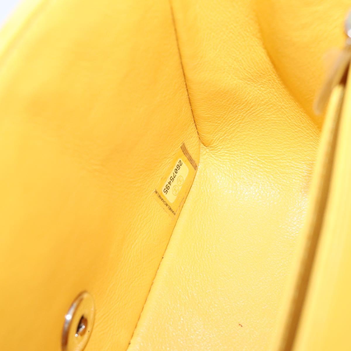 CHANEL V Stitch Chain Shoulder Bag Lamb Skin Yellow Silver CC Auth 206310SAM