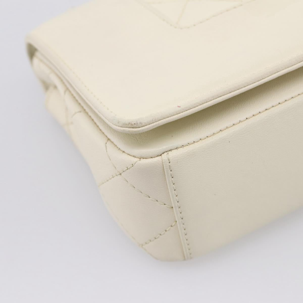 CHANEL Matelasse Chain Shoulder Bag Lamb Skin Gold White CC Auth 206312V