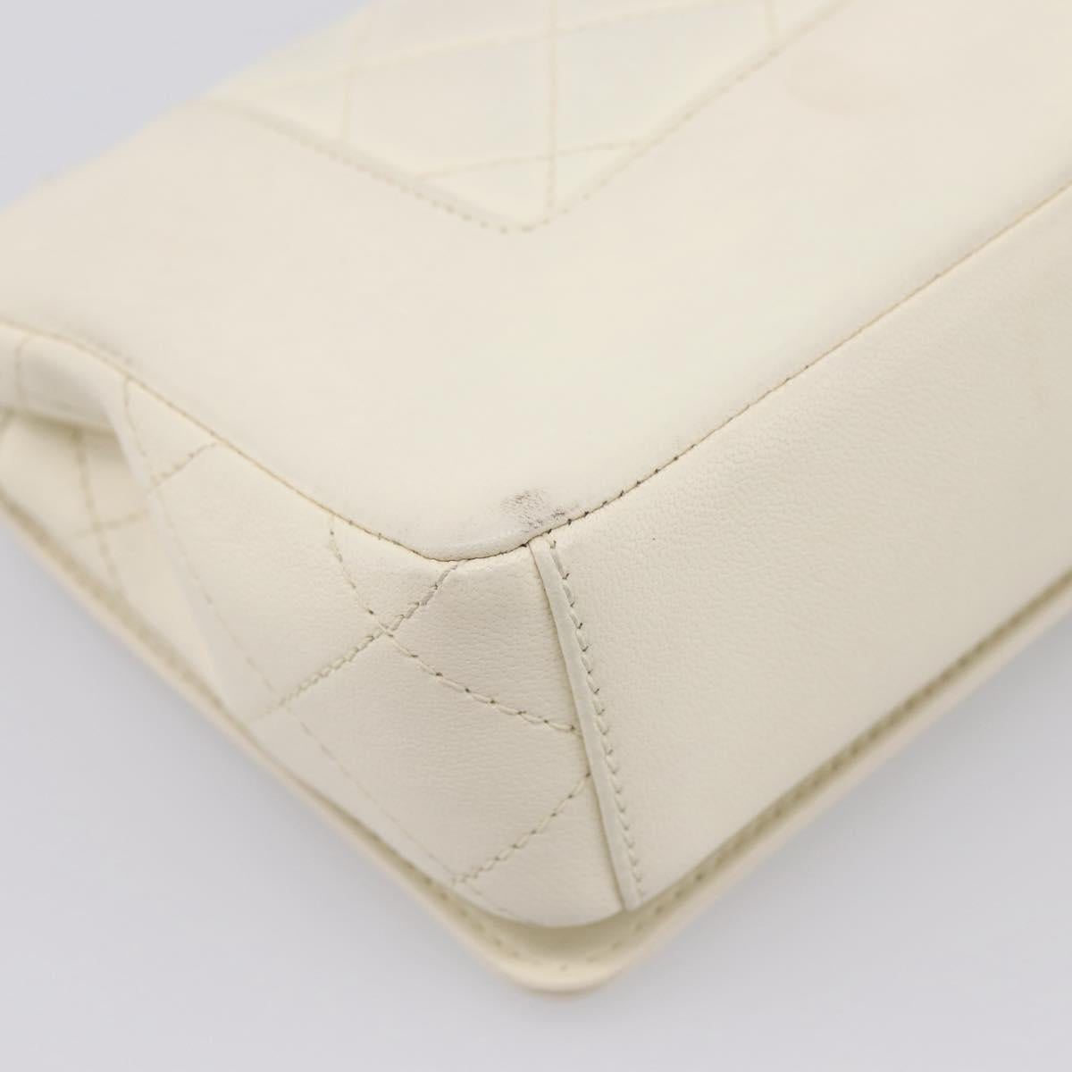 CHANEL Matelasse Chain Shoulder Bag Lamb Skin Gold White CC Auth 206312V