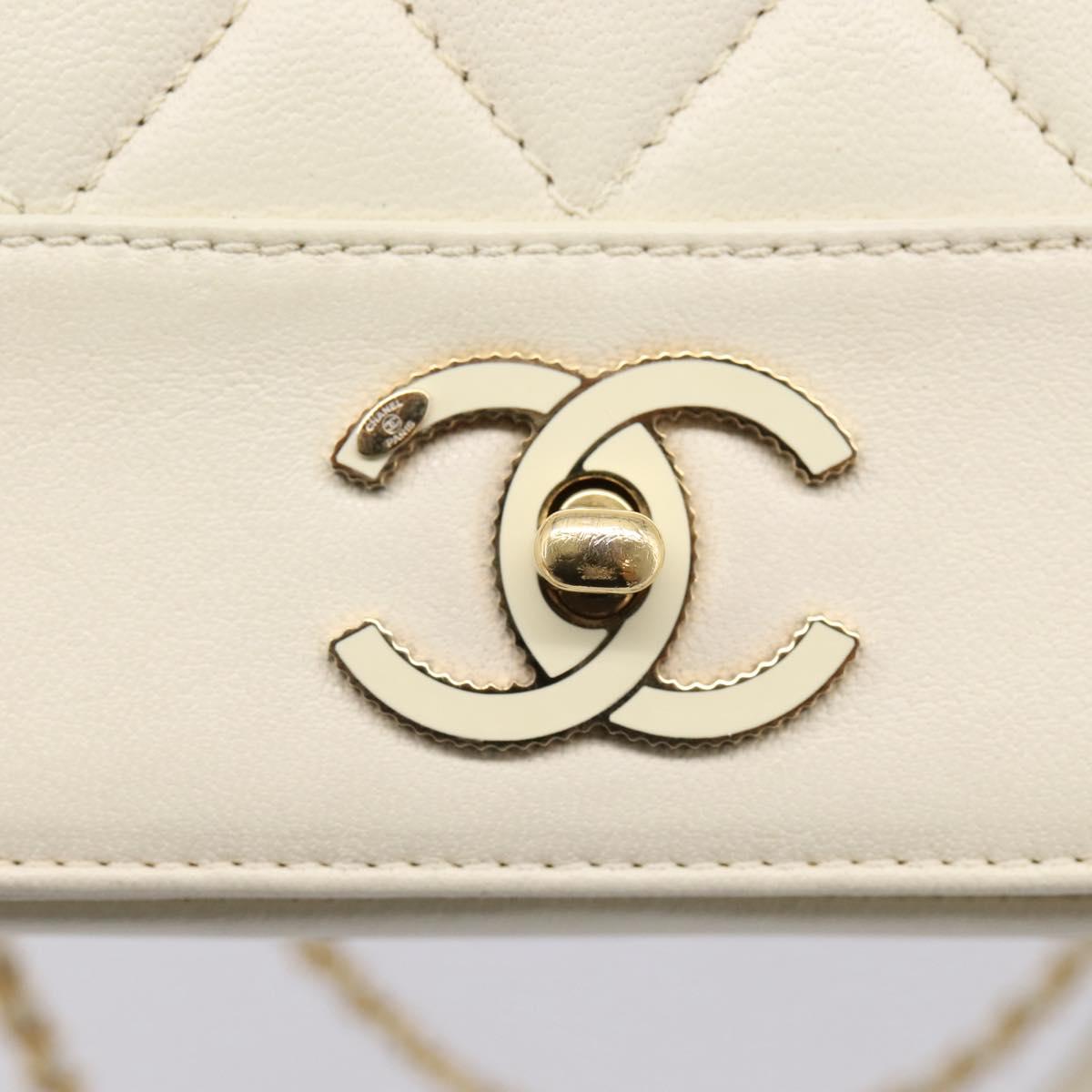 CHANEL Matelasse Chain Shoulder Bag Lamb Skin Gold White CC Auth 206312V